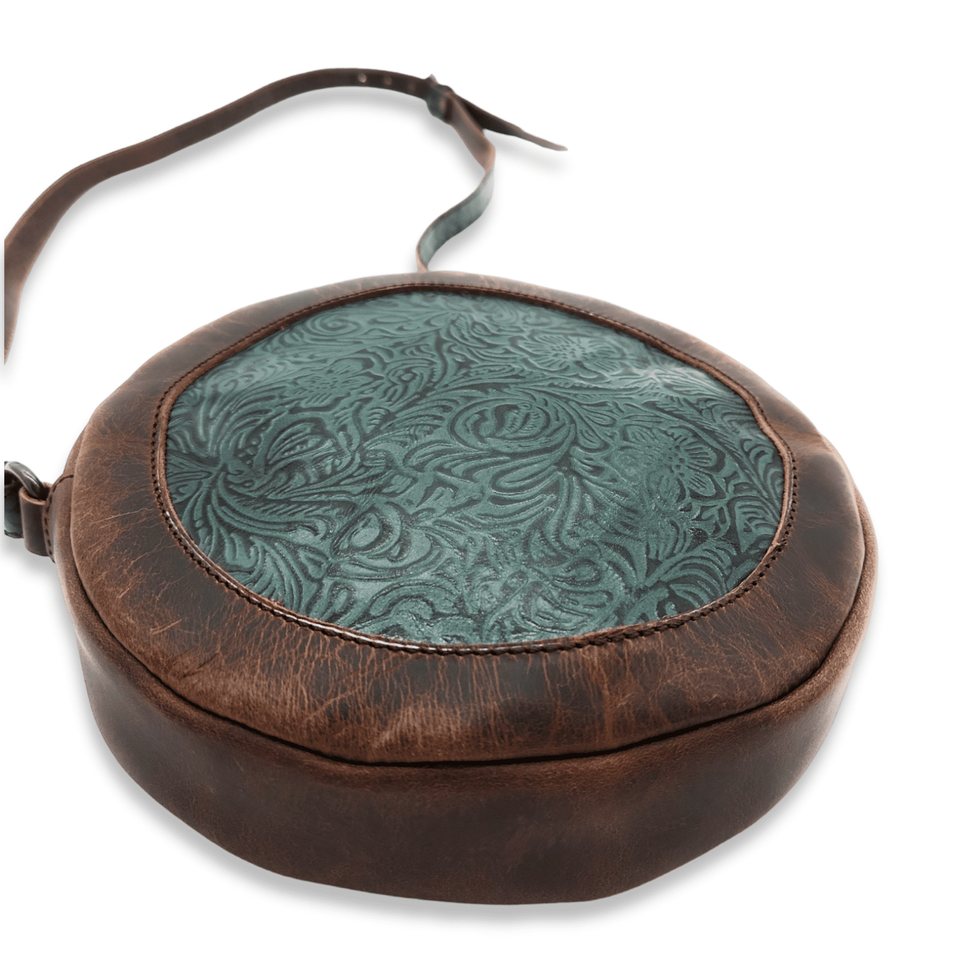 The Rancho Canteen Leather Turquoise Embossed Crossbody - Ranch Junkie Mercantile LLC