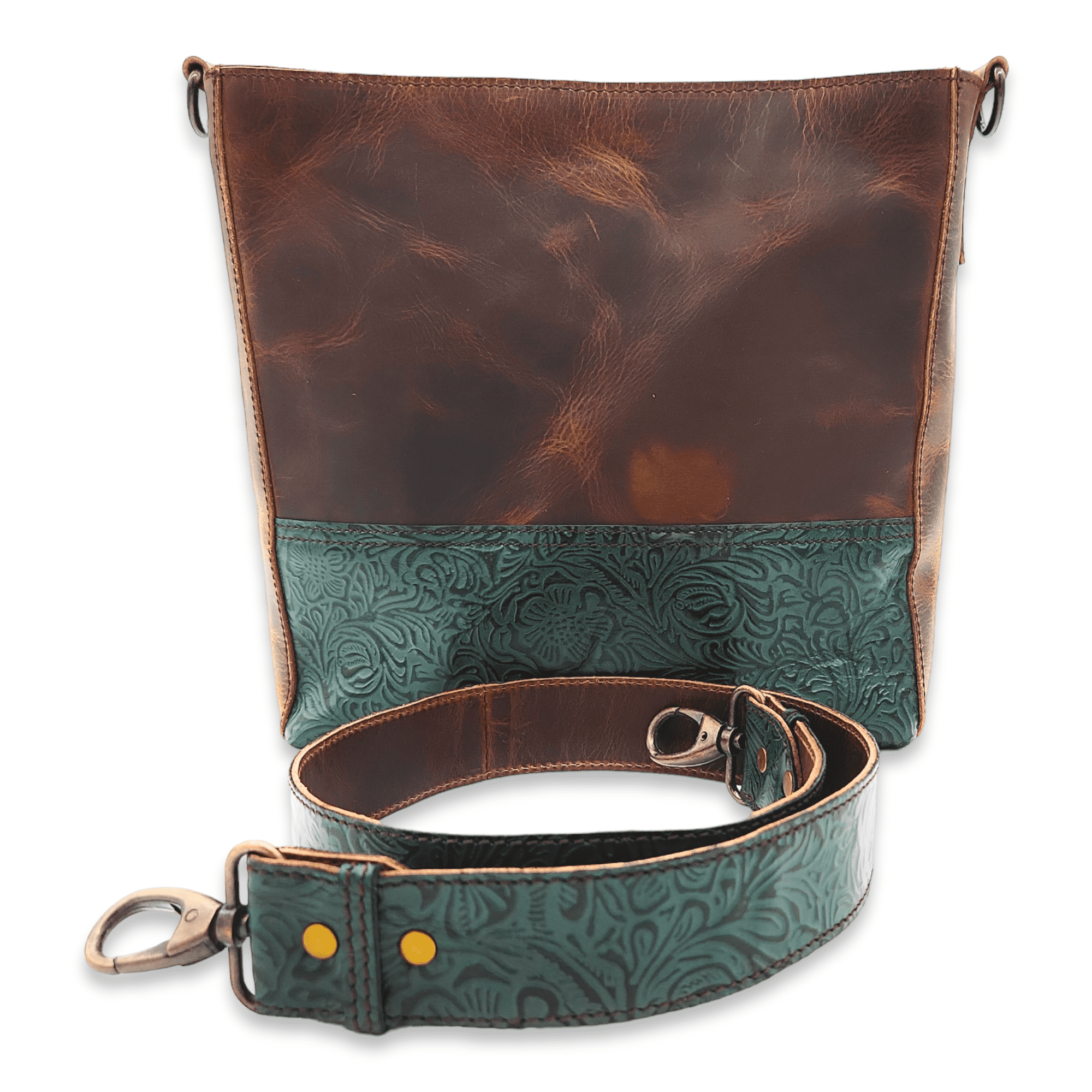 The Rancho Leather Turquoise Embossed Belt Strap Bucket Purse - Ranch Junkie Mercantile LLC