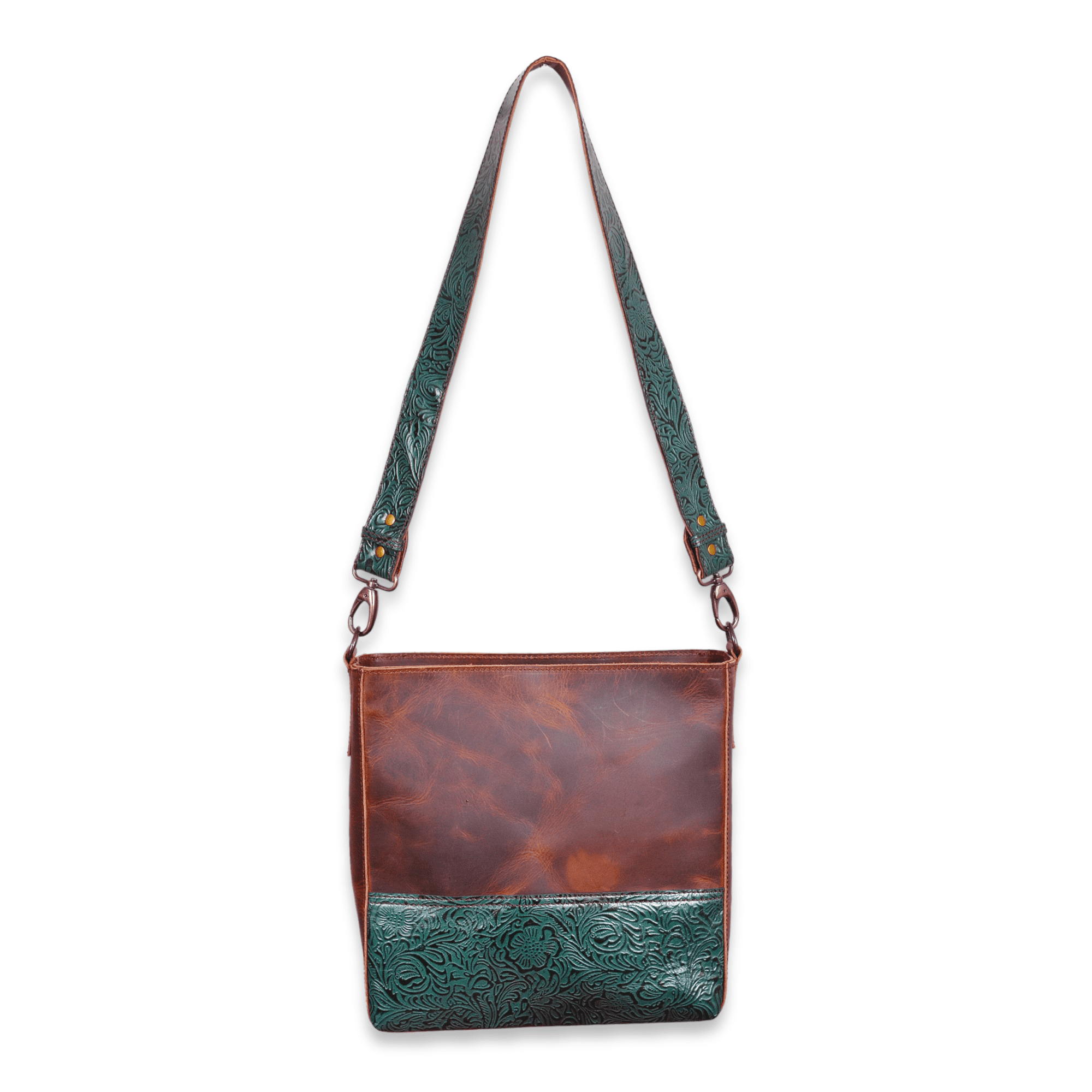 The Rancho Leather Turquoise Embossed Belt Strap Bucket Purse - Ranch Junkie Mercantile LLC