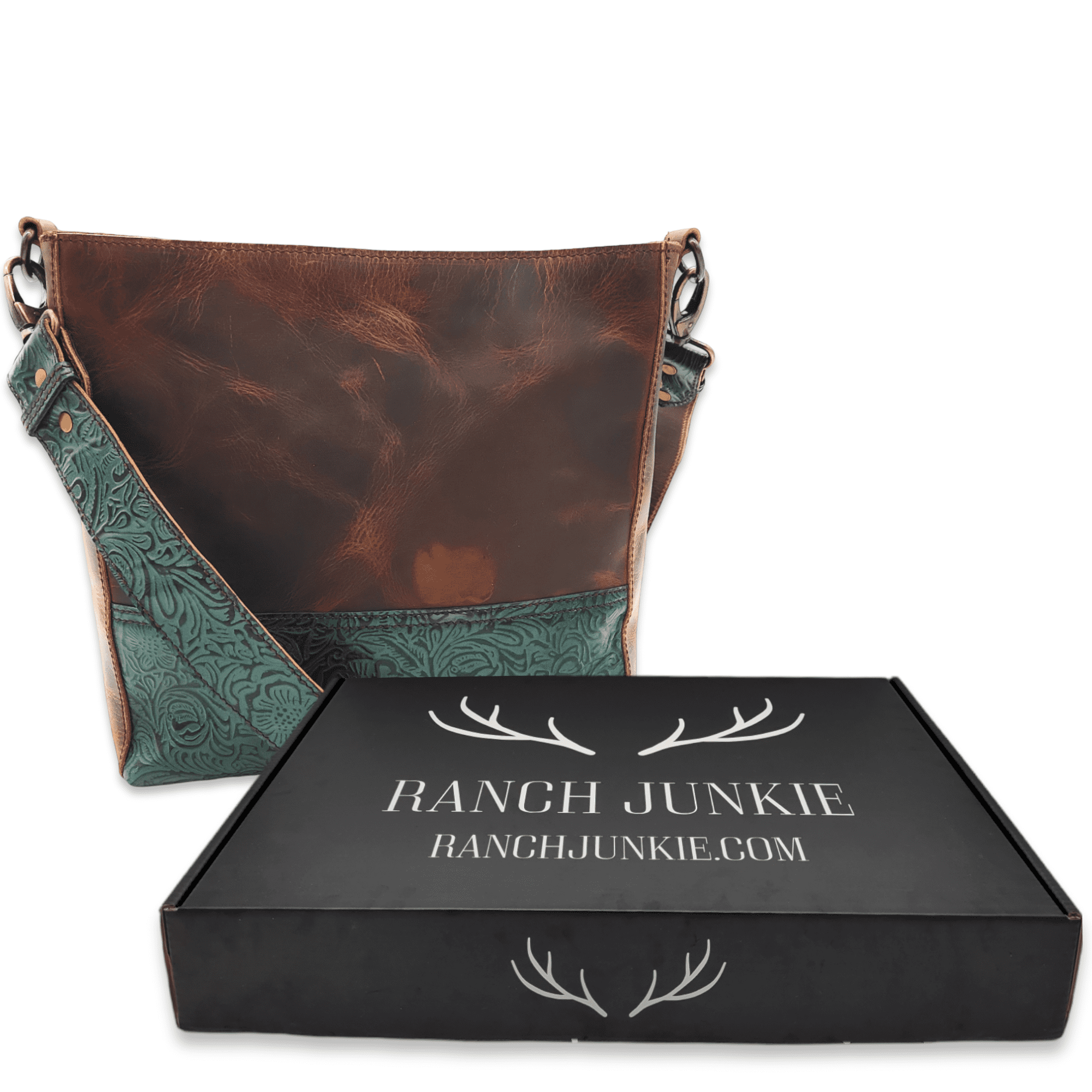 The Rancho Leather Turquoise Embossed Belt Strap Bucket Purse - Ranch Junkie Mercantile LLC