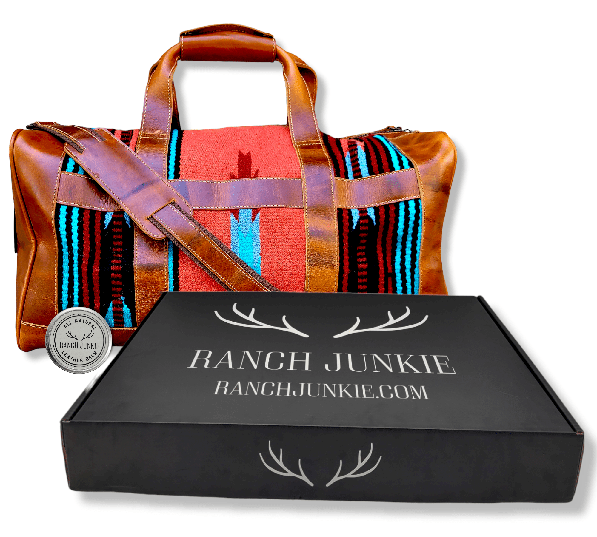 Southwestern Saddle Blanket Aztec Weekender Sedona Leather Duffel Bag - Ranch Junkie Mercantile LLC