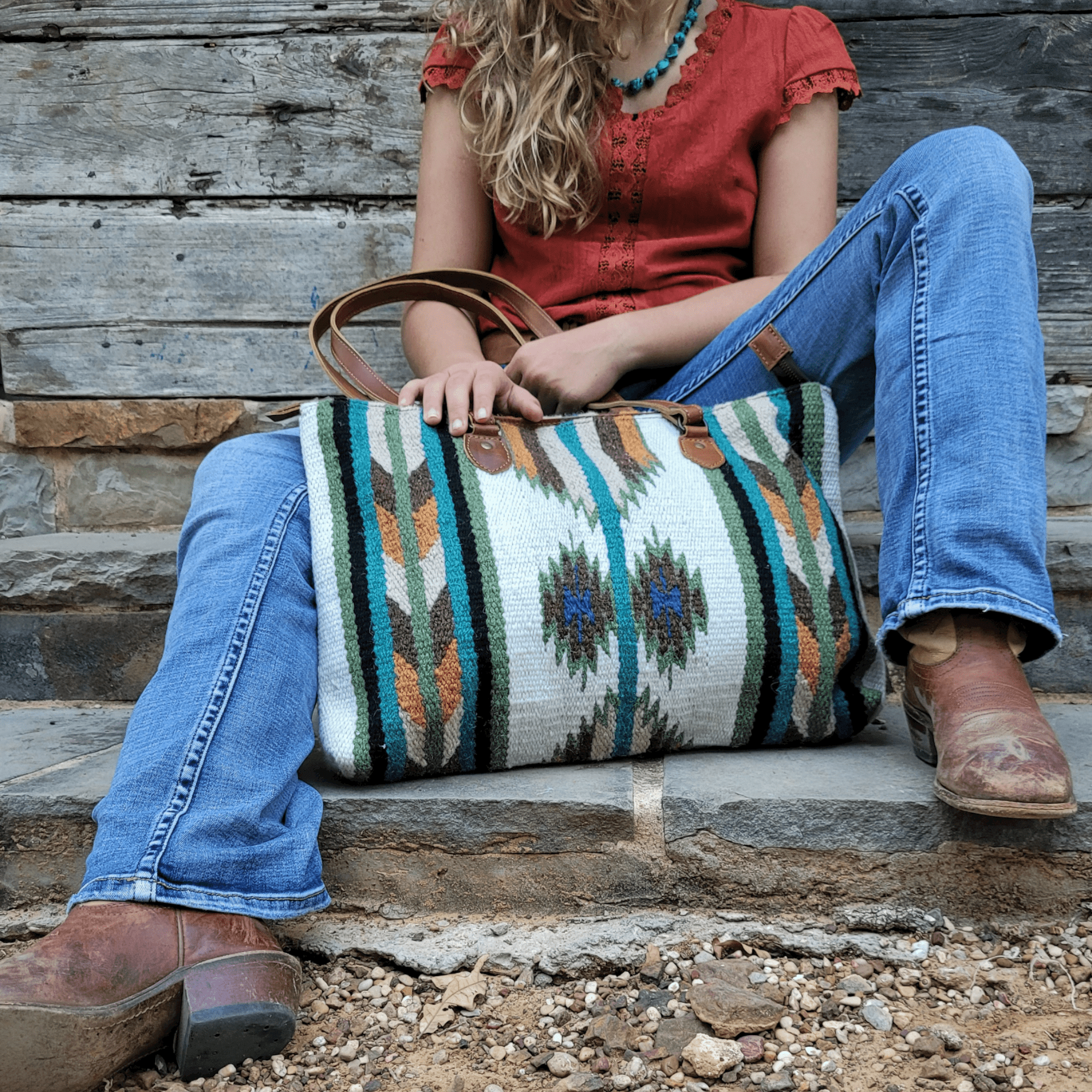 Aspen Southwestern Large Handwoven Saddle Blanket Boho Tote Purse - Ranch Junkie Mercantile LLC