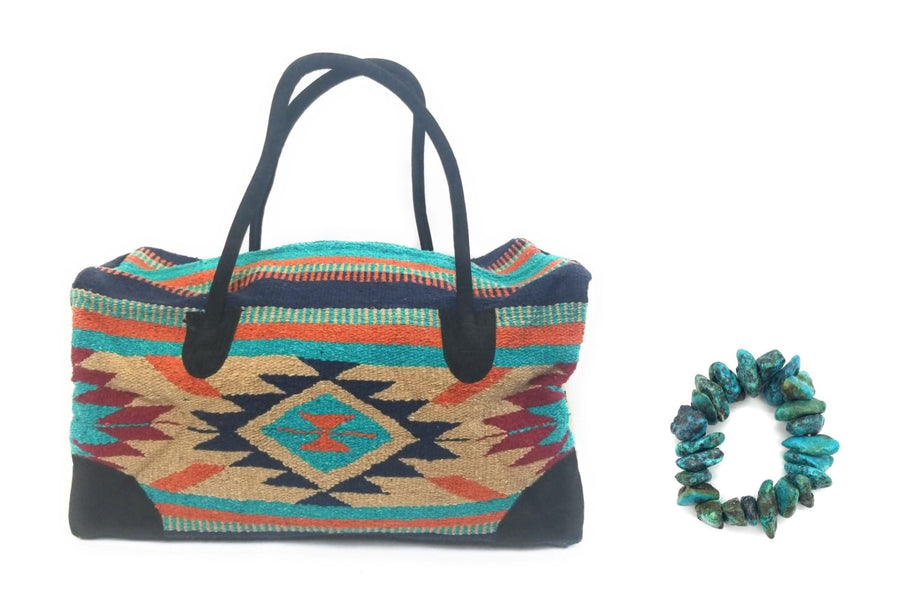 Bundle Deal-Cheyenne Southwestern Weekender Bag + Turquoise Chunk Bracelet Bundle - Ranch Junkie Mercantile LLC