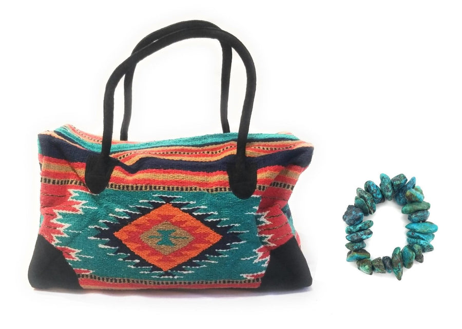 Bundle Deal-Franco Southwestern Weekender Bag + Turquoise Chunk Bracelet Bundle - Ranch Junkie Mercantile LLC