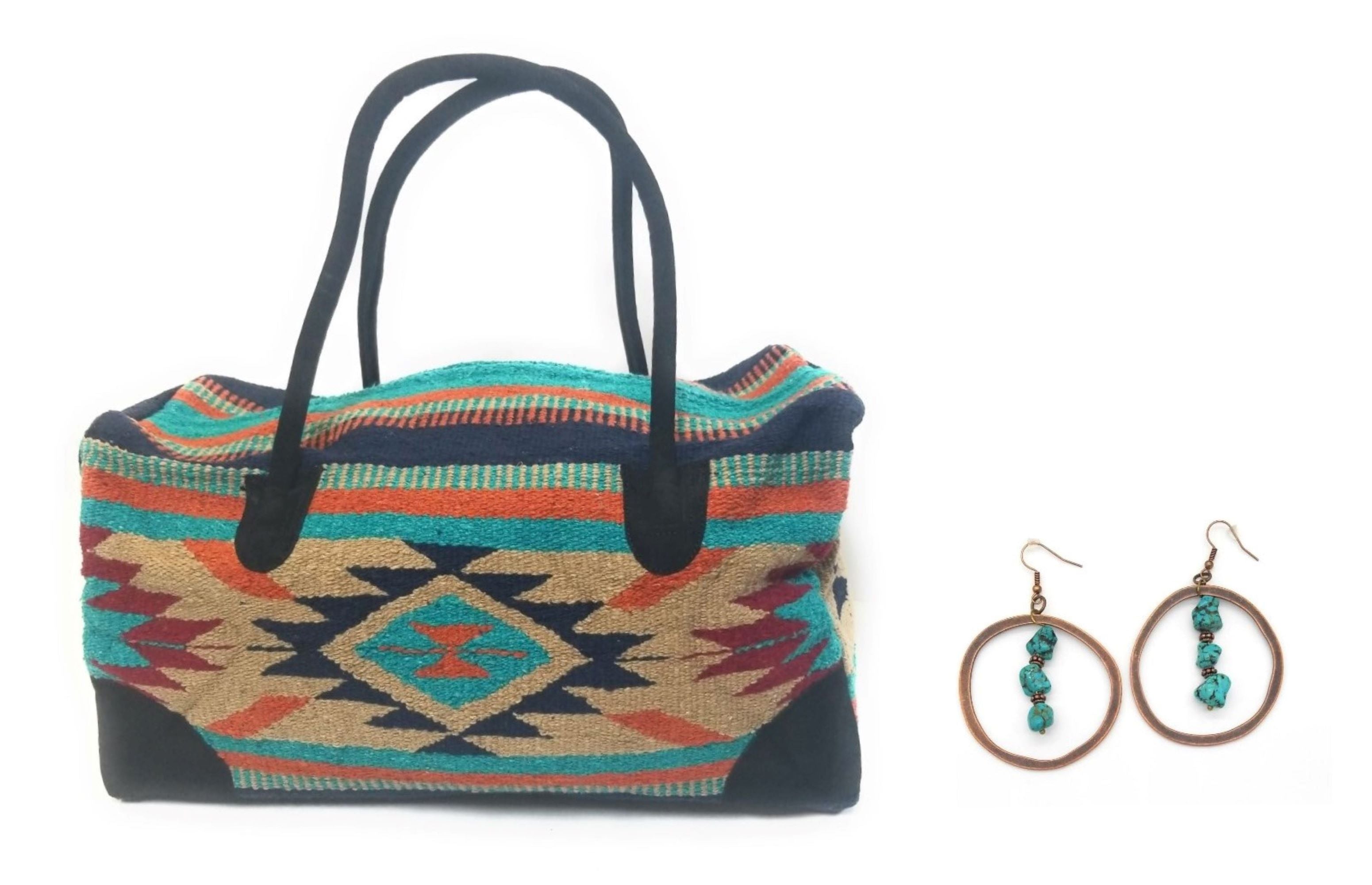 Bundle Deal Cheyenne Southwestern Weekender Bag + Copper Hoop Turquoise Earrings Bundle - Ranch Junkie Mercantile LLC