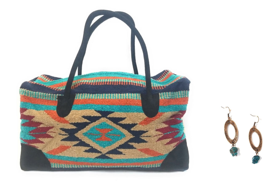 Bundle Deal-Cheyenne Southwestern Weekender Bag + Hammered Copper Earrings African Turquoise Bead Bundle - Ranch Junkie Mercantile LLC