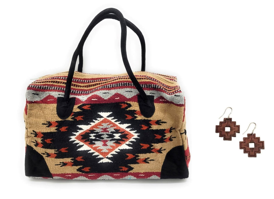 Bundle Deal- Del Rio Southwestern Weekender Bag + Compass | Wood Earrings Bundle - Ranch Junkie Mercantile LLC