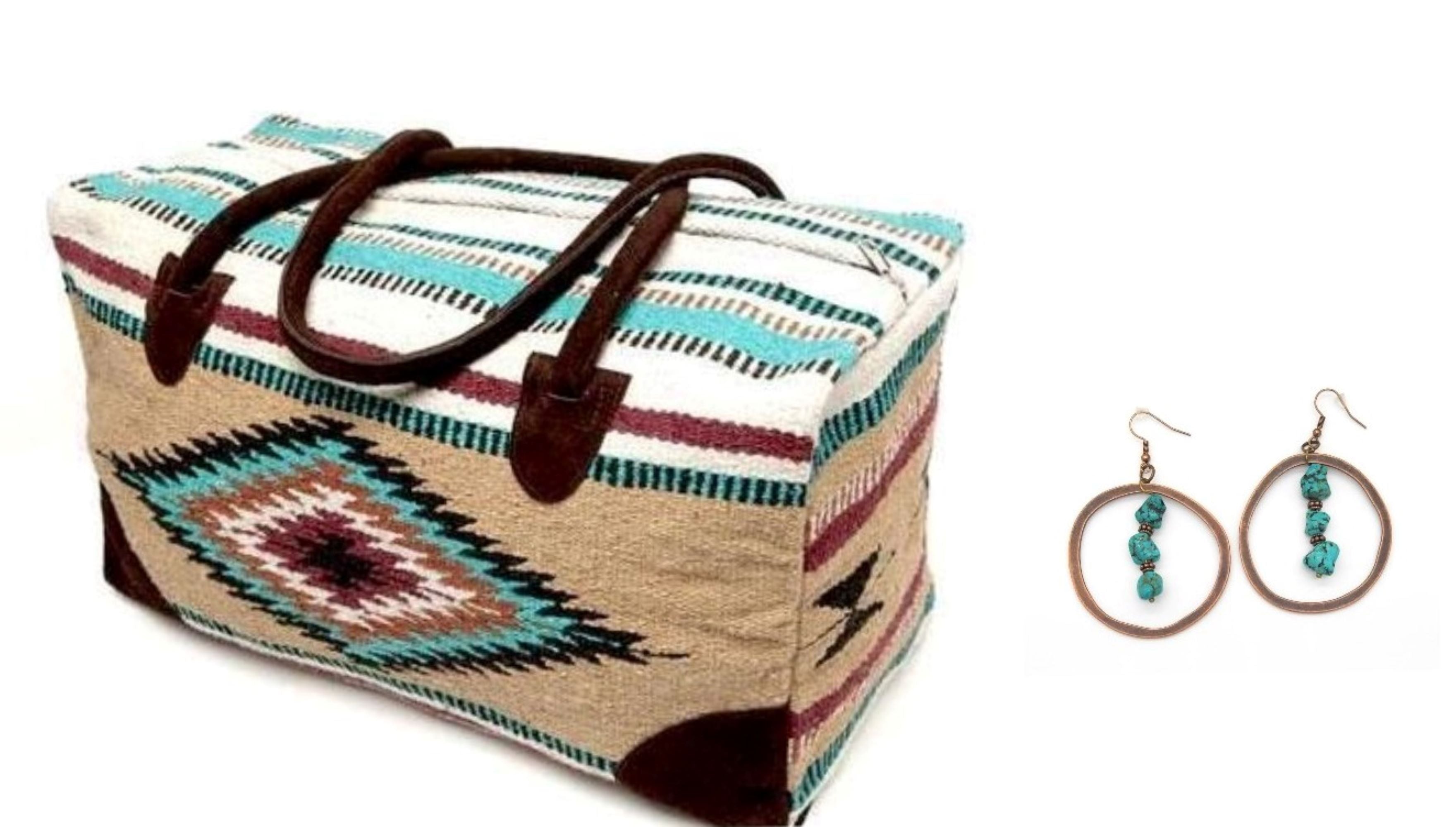 Bundle Deal- Diego Southwestern Weekender Bag + Copper Hoop Turquoise Earrings Bundle - Ranch Junkie Mercantile LLC