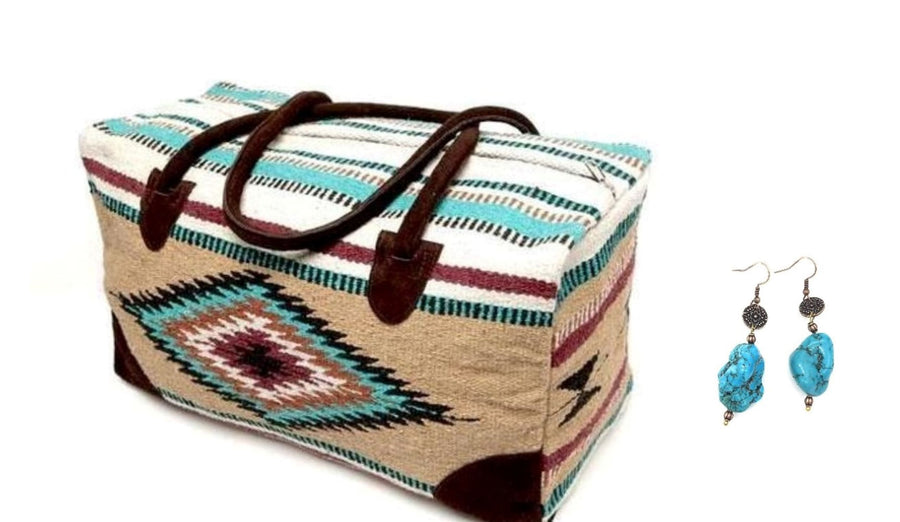 Bundle Deal-Diego Southwestern Weekender Bag + Turquoise Chunk Earrings Bundle - Ranch Junkie Mercantile LLC