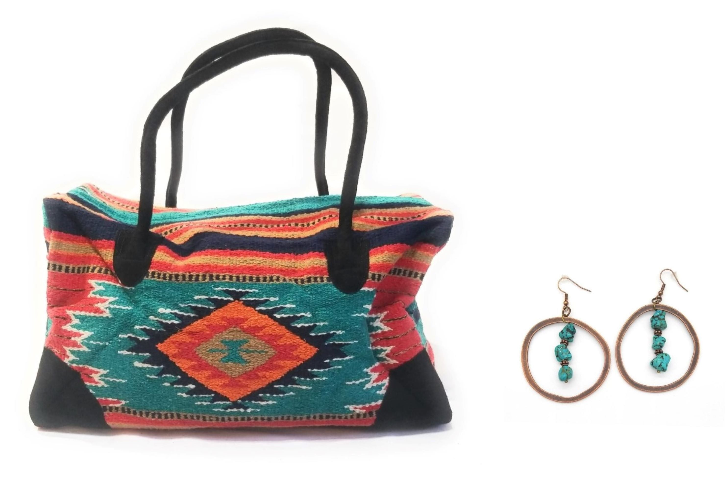 Bundle Deal-Franco Southwestern Weekender Bag + Copper Hoop Turquoise Earrings Bundle - Ranch Junkie Mercantile LLC