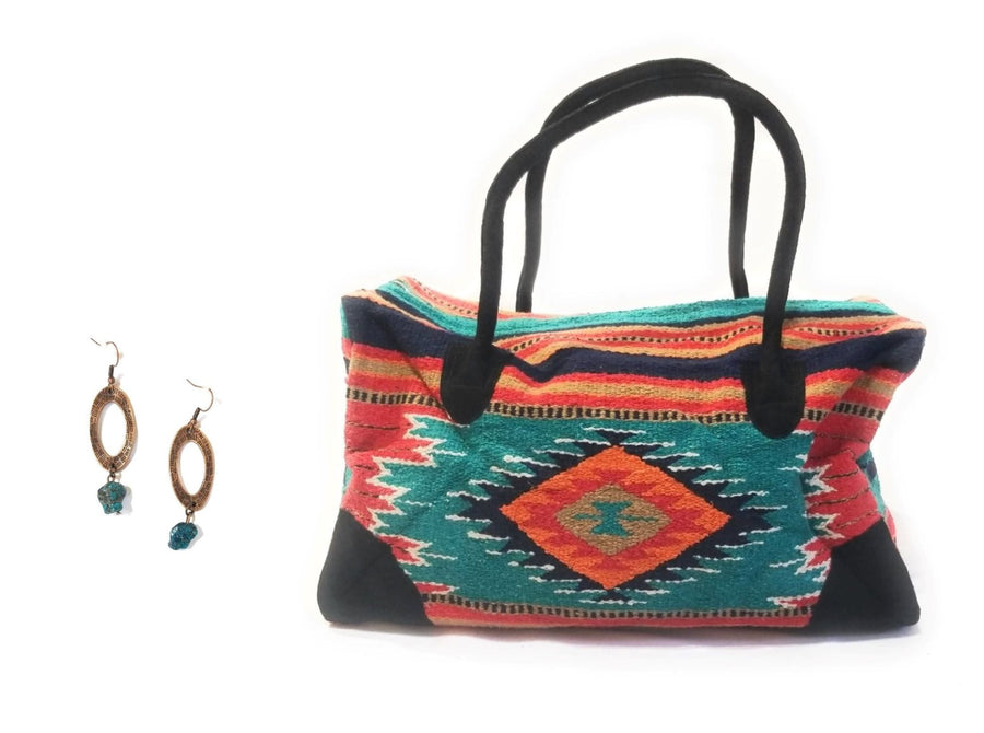 Bundle Deal-Franco Southwestern Weekender Bag + Hammered Copper Turquoise Earrings Bundle - Ranch Junkie Mercantile LLC