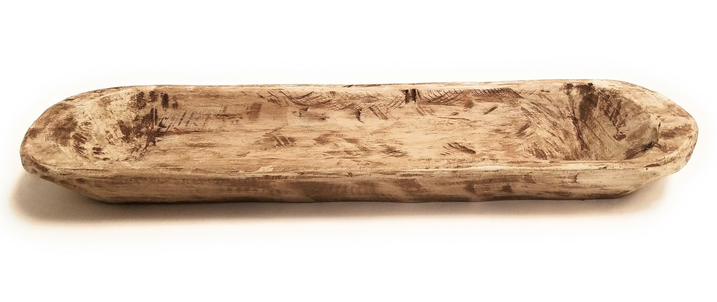 18"-21.5" Long Primitive Rustic White Baguette Primitive Dough Bowl- The Primitive New Dawn - Ranch Junkie Mercantile LLC
