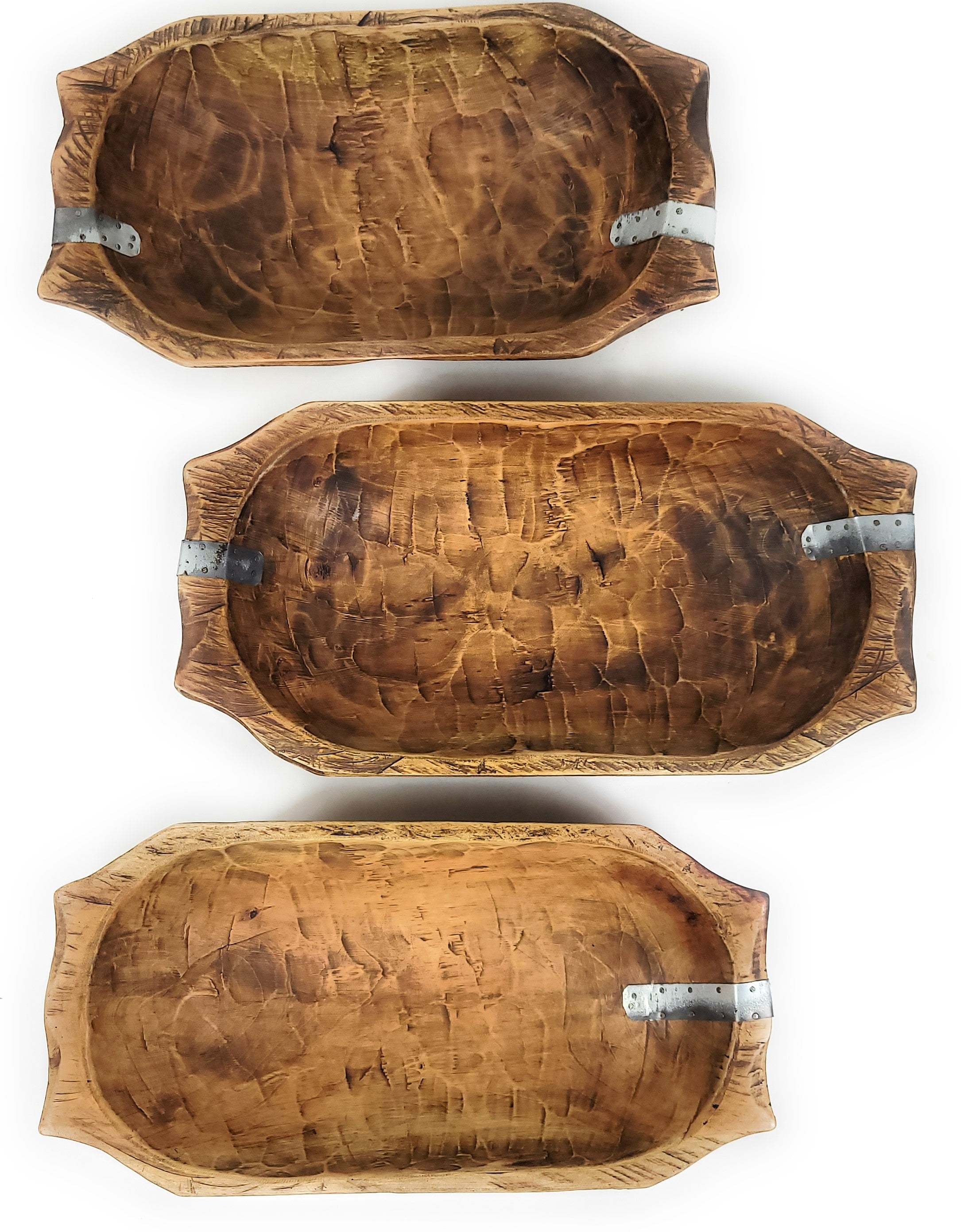 18.5"- 20" Long Industrial Rustic Dough Bowl With Handles - Industrial Dough Bowl- The Industrial Big Horn - Ranch Junkie Mercantile LLC