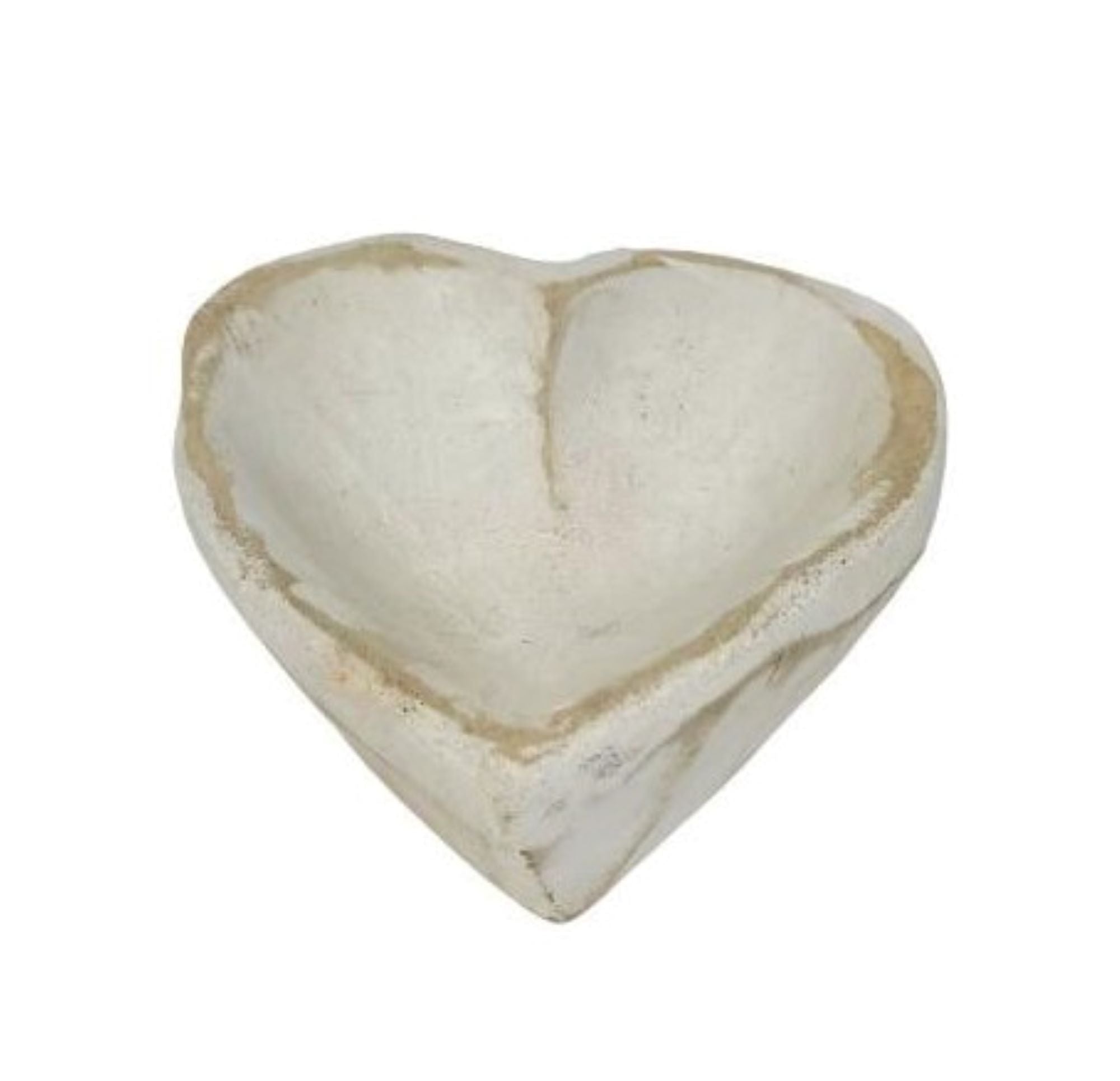 5"- 6" Itty Bitty Wood Heart Bowl Rustic White Farmhouse Brown - Ranch Junkie Mercantile LLC