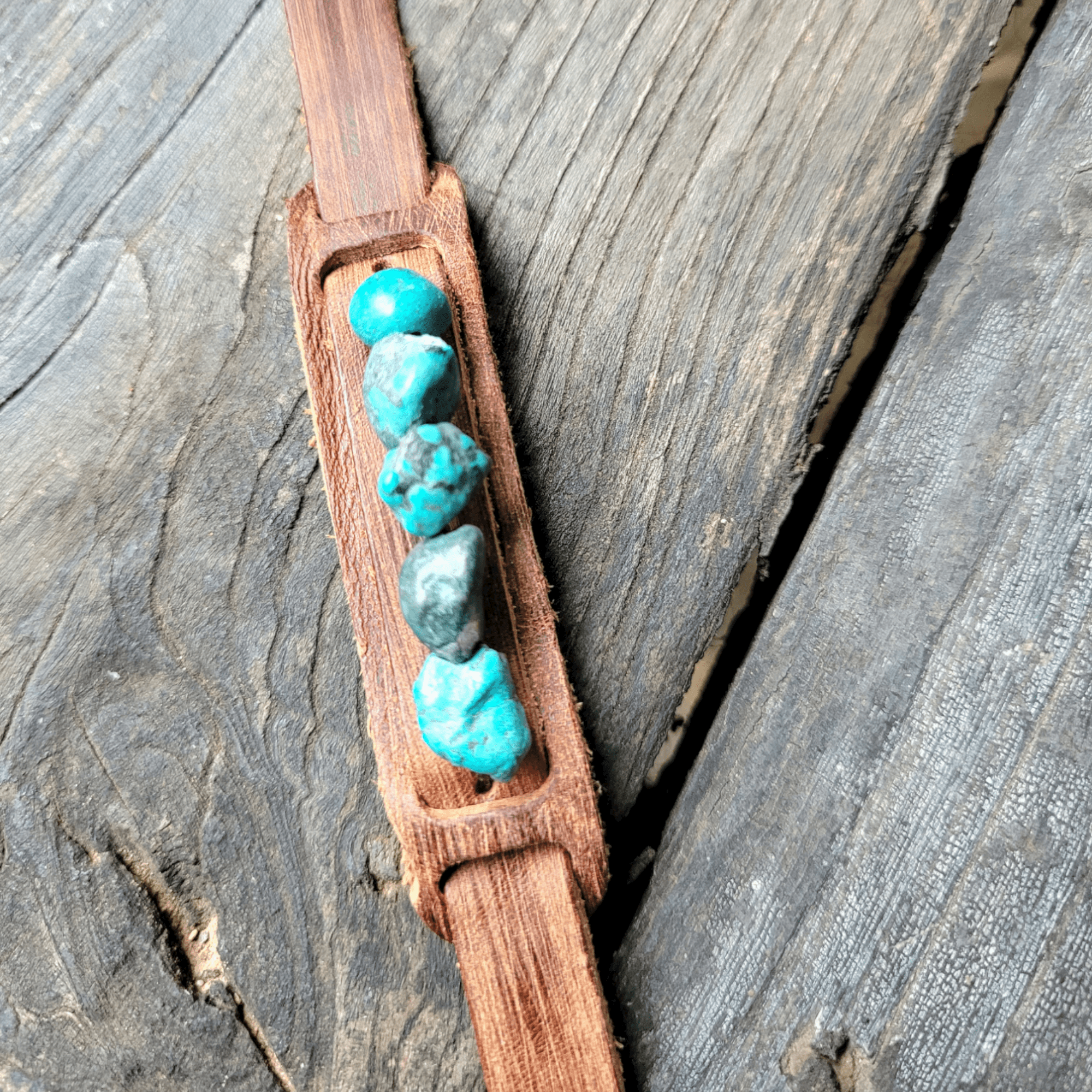 Dusty Leather Cuff with African Turquoise Chunks - Ranch Junkie Mercantile LLC