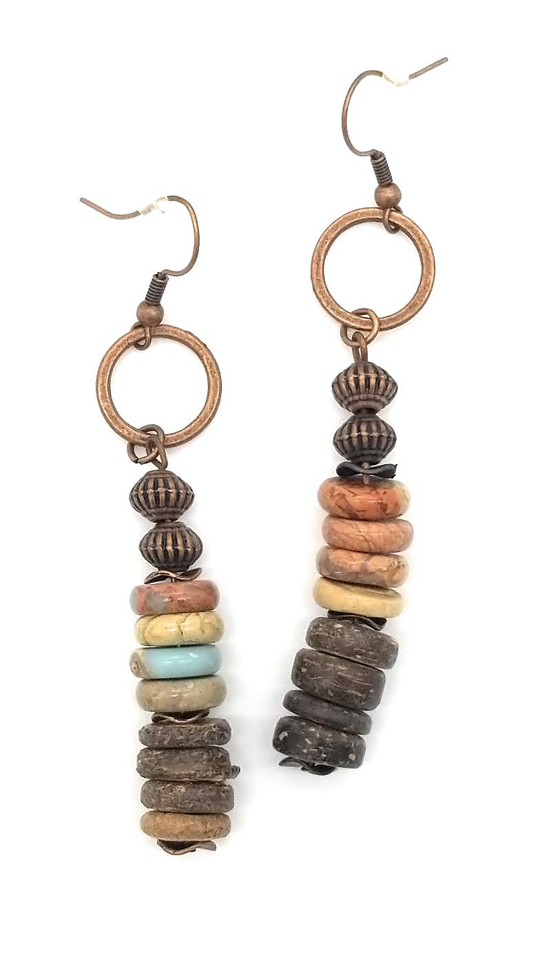 Aqua Terra and Wood Earrings - Ranch Junkie Mercantile LLC