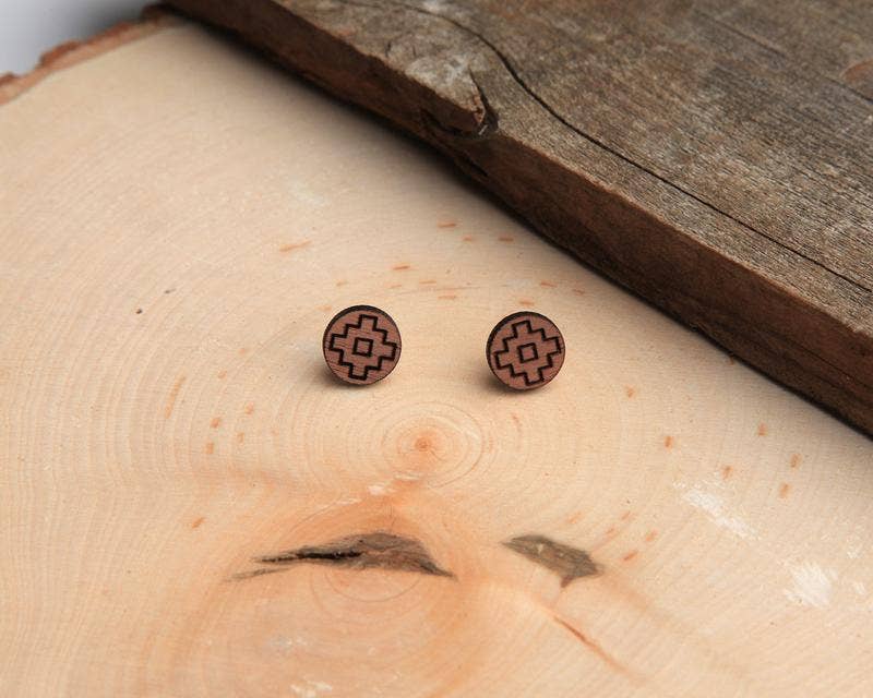 Aztec Southwestern Wood Stud Earrings | Walnut - Ranch Junkie Mercantile LLC