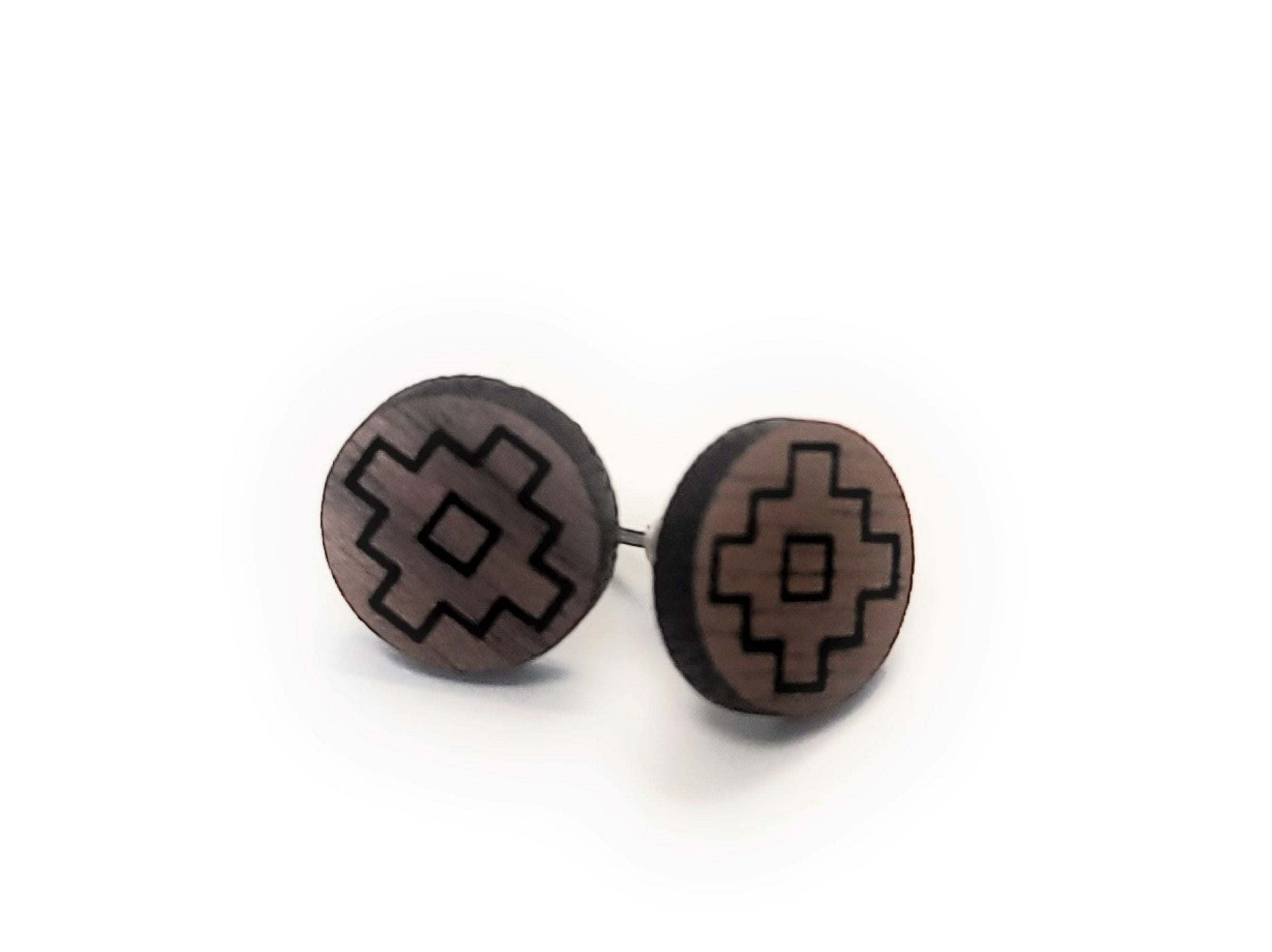 Aztec Southwestern Wood Stud Earrings | Walnut - Ranch Junkie Mercantile LLC