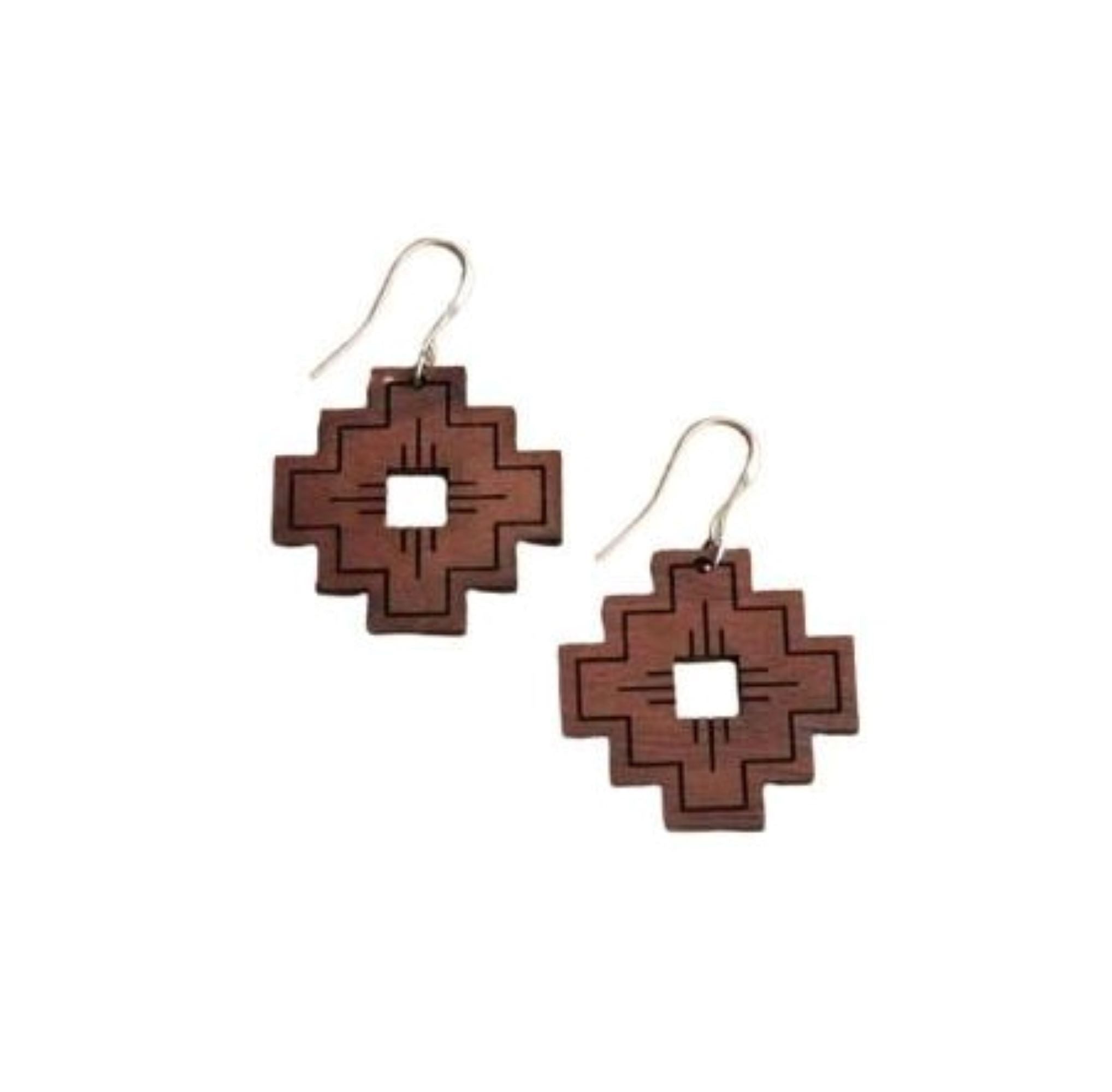 Handcrafted 100% Wood Earrings Aztec Compass - Ranch Junkie Mercantile LLC