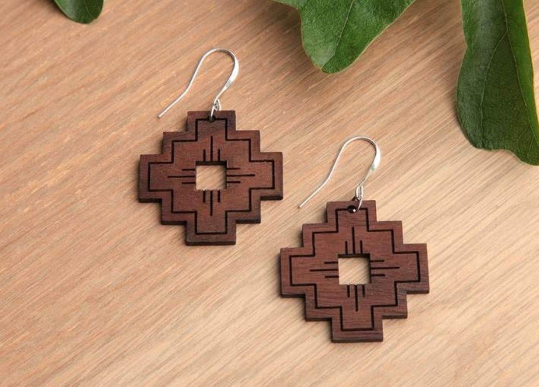 Handcrafted 100% Wood Earrings Aztec Compass - Ranch Junkie Mercantile LLC