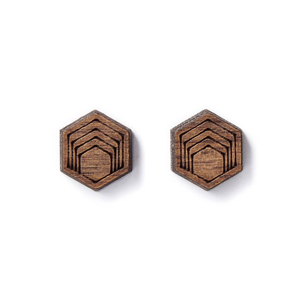 Hex Wood Stud Earrings - Walnut - Ranch Junkie Mercantile LLC