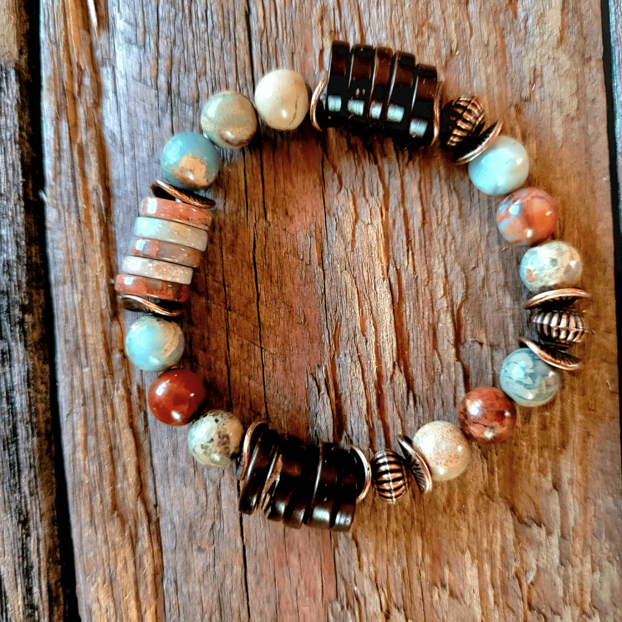 Aqua Terra and Wood Bracelet - Ranch Junkie Mercantile LLC