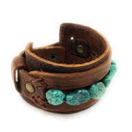 Dusty Leather Cuff with African Turquoise Chunks - Ranch Junkie Mercantile LLC