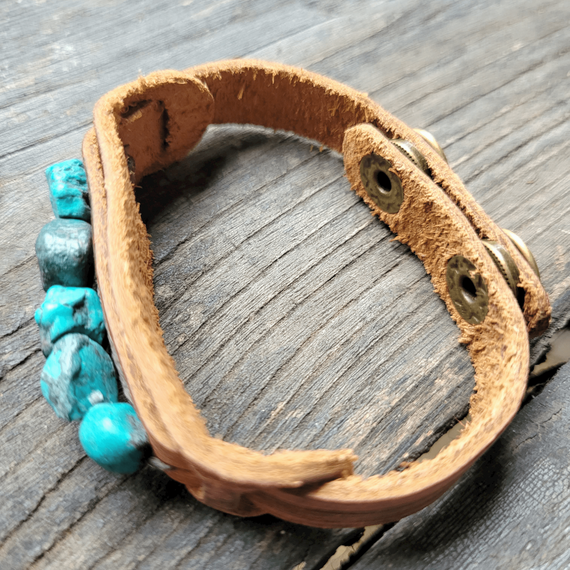 Dusty Leather Cuff with African Turquoise Chunks - Ranch Junkie Mercantile LLC