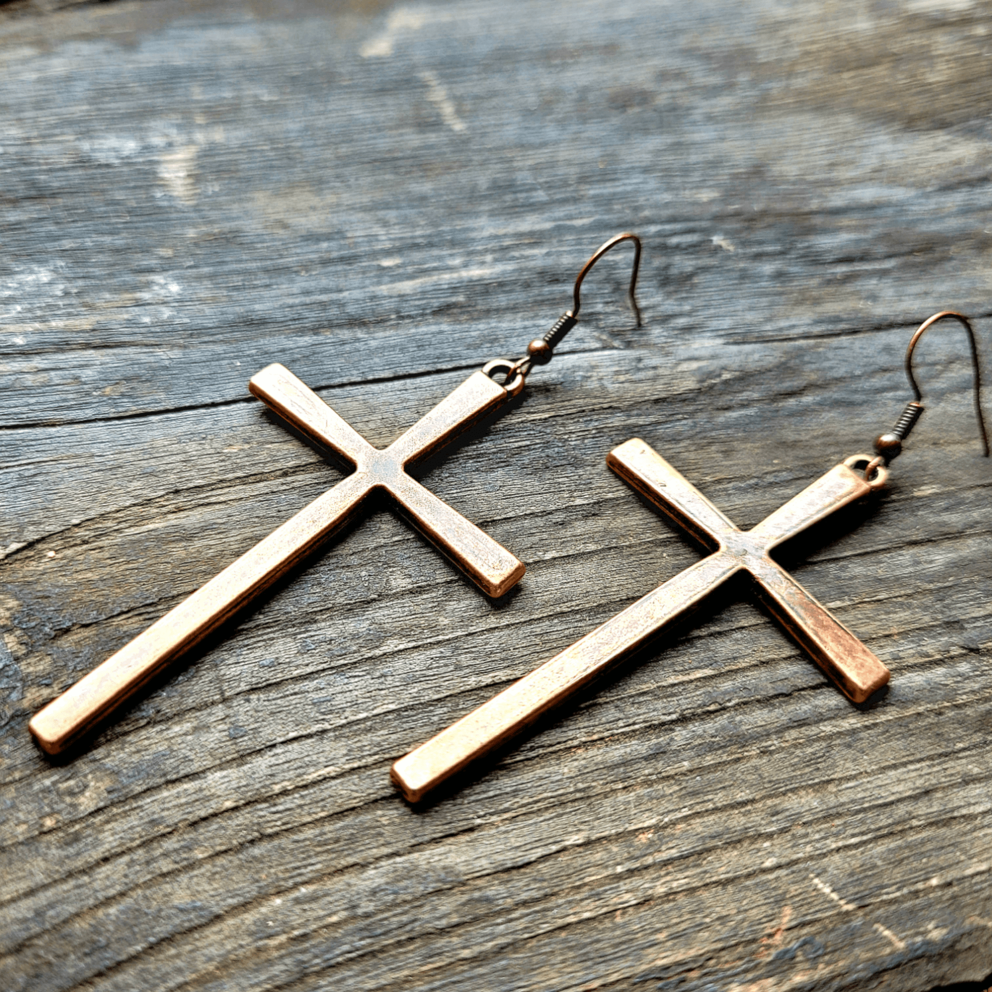 Bundle Deal Copper Cross Earrings + Handcrafted Cross Wood Bowl - Ranch Junkie Mercantile LLC
