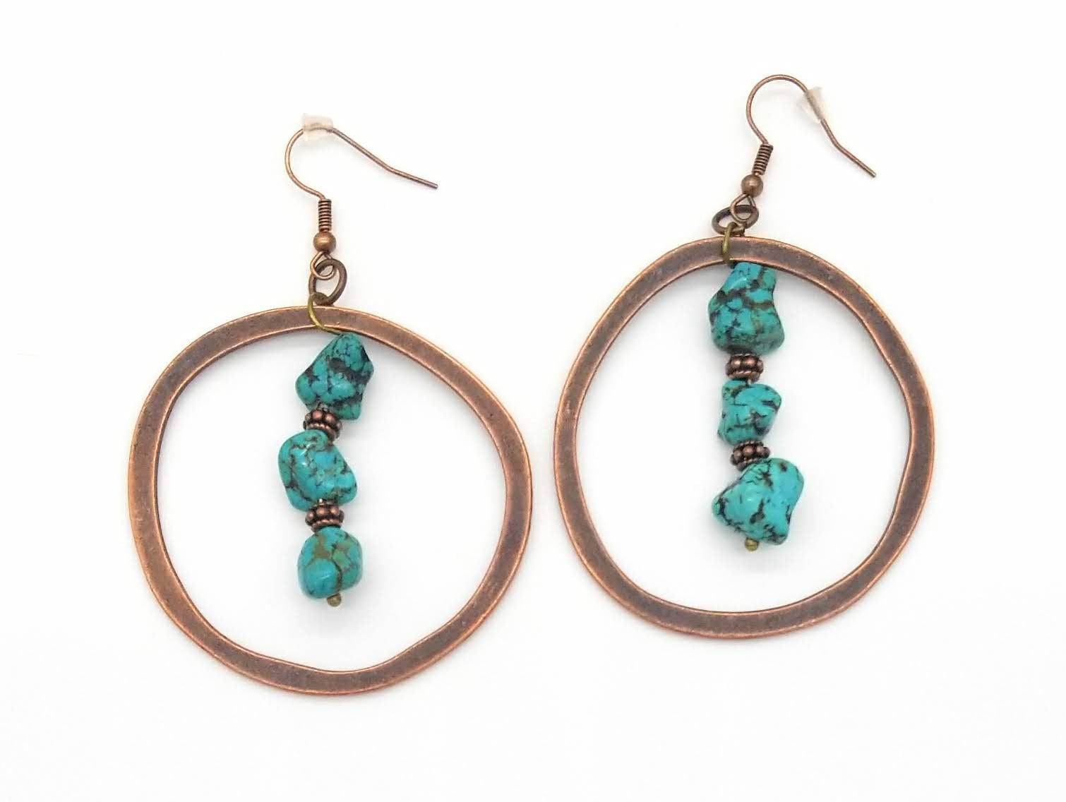 Copper Hoop Earrings with Blue Turquoise and Copper - Ranch Junkie Mercantile LLC