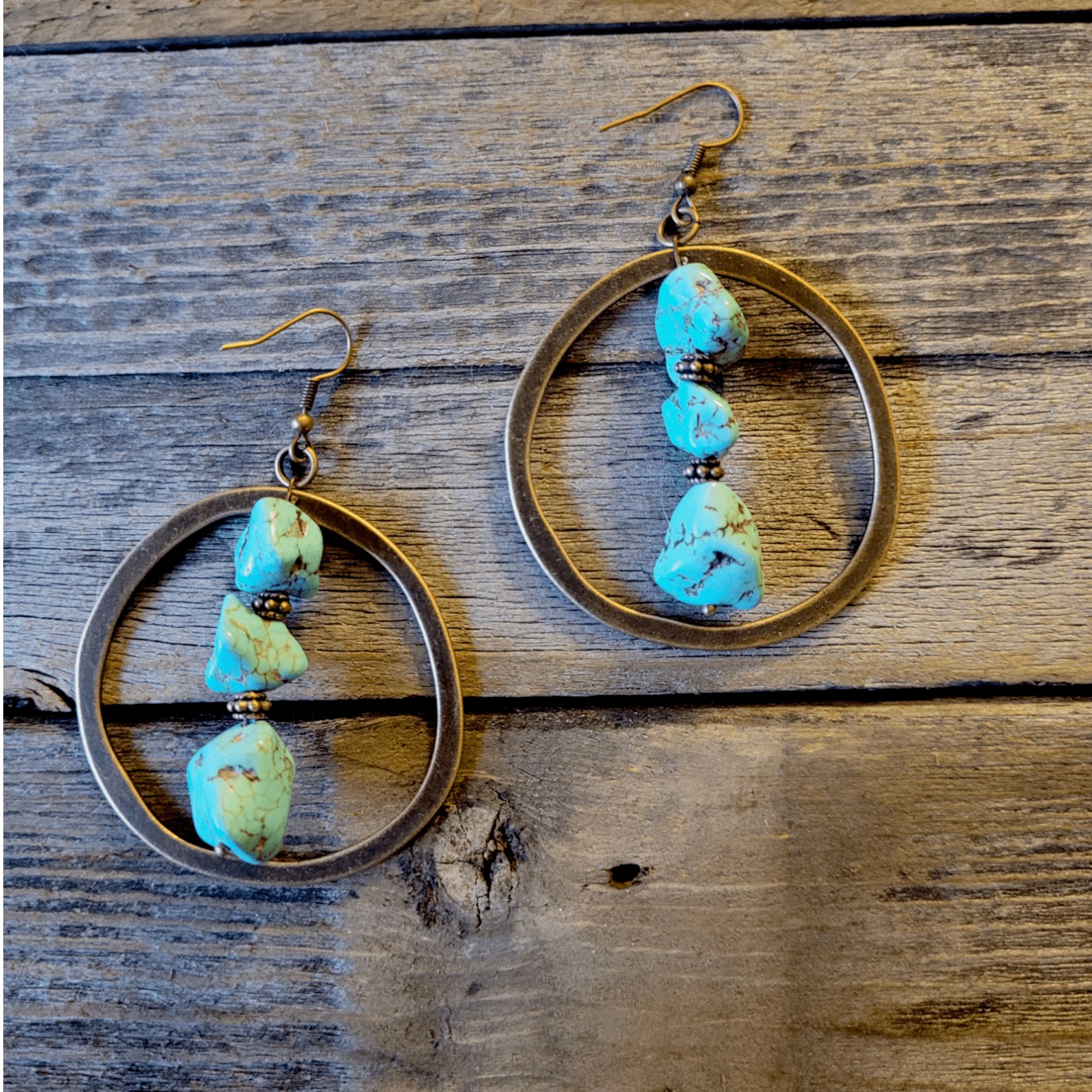 Copper Hoop Earrings with Blue Turquoise and Copper - Ranch Junkie Mercantile LLC