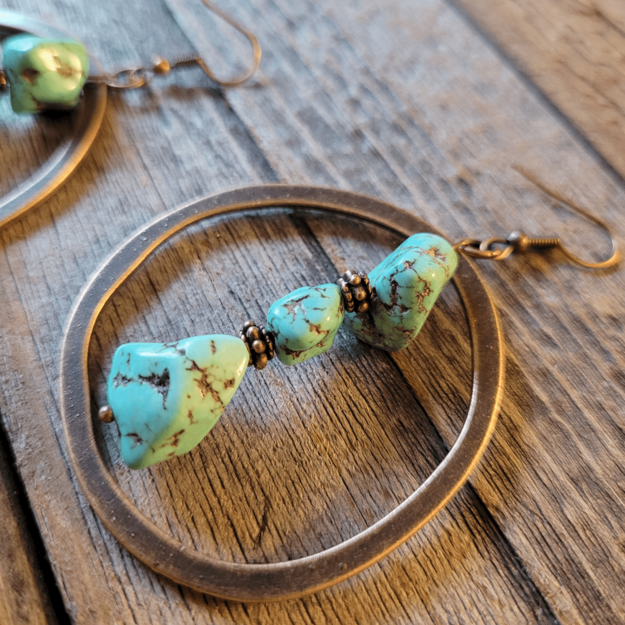 Copper Hoop Earrings with Blue Turquoise and Copper - Ranch Junkie Mercantile LLC