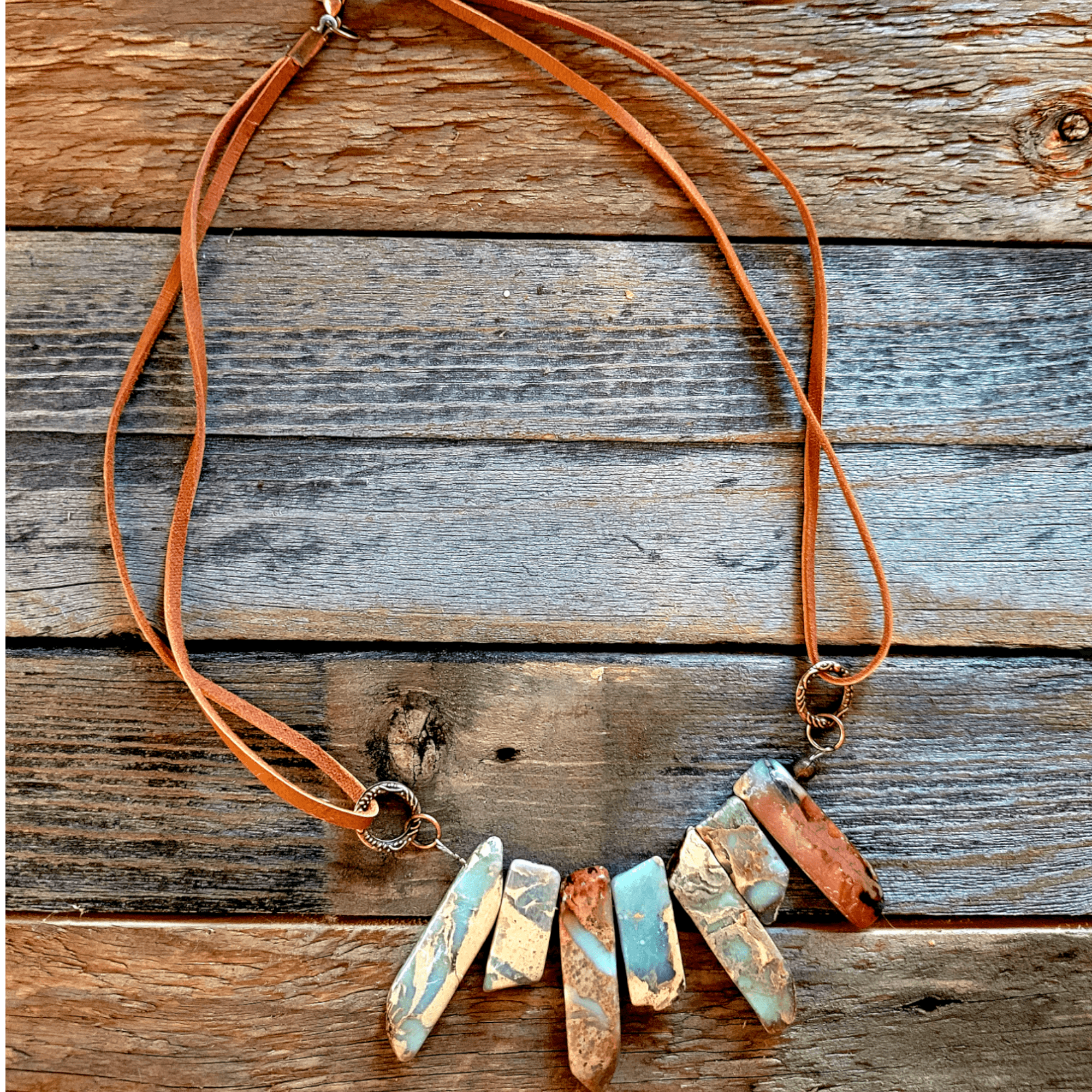 Aqua Terra Leather Cord Necklace - Ranch Junkie Mercantile LLC