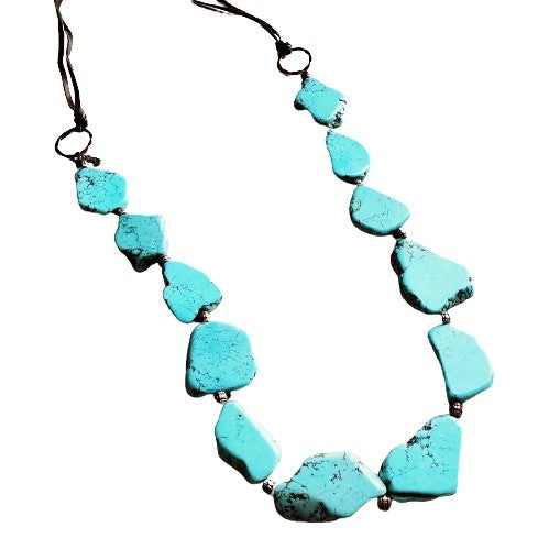 Blue Turquoise Slab Necklace with Leather Ties - Ranch Junkie Mercantile LLC