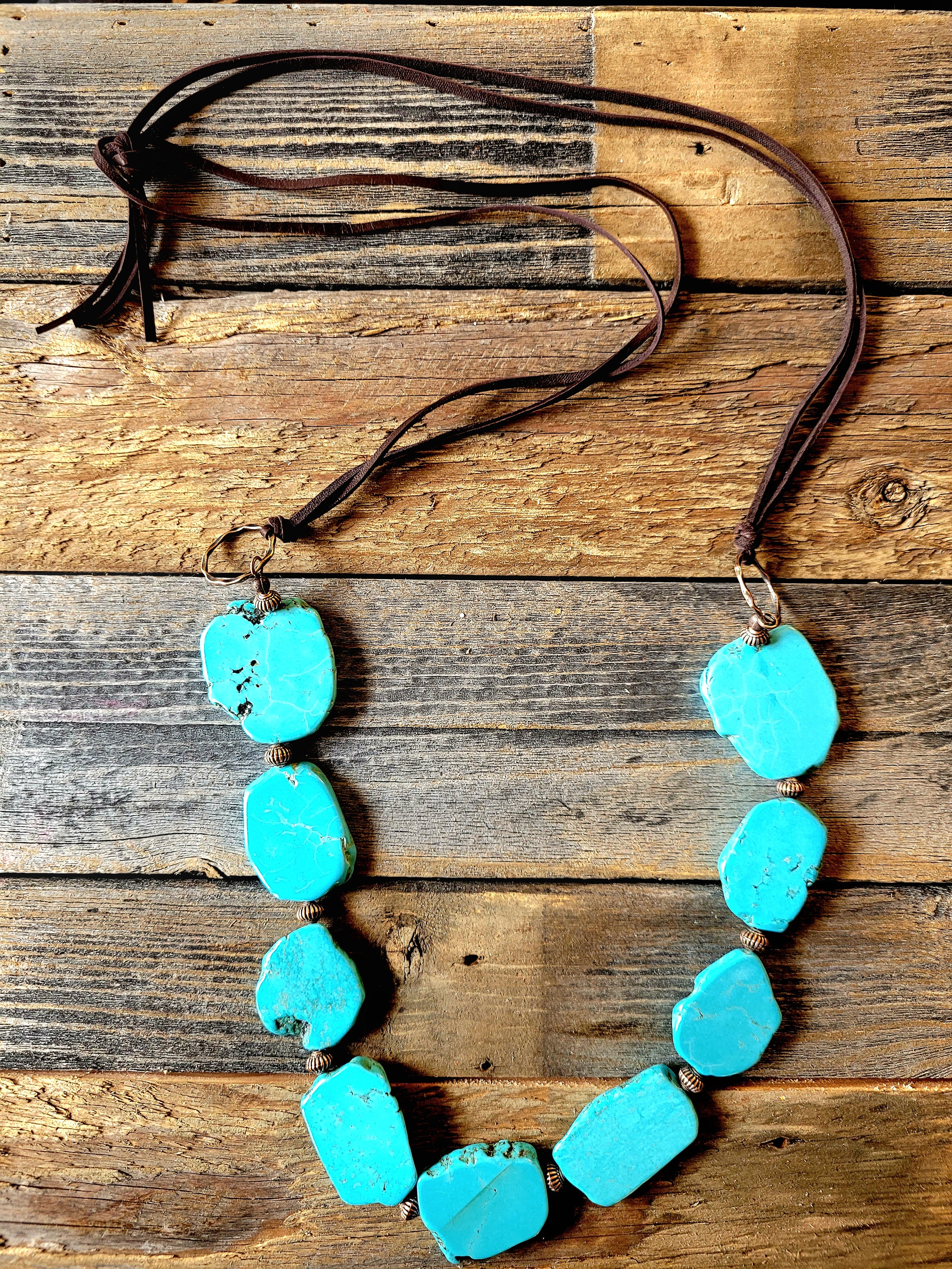 Blue Turquoise Slab Necklace with Leather Ties - Ranch Junkie Mercantile LLC