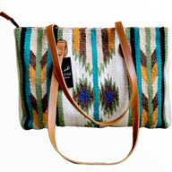 Bundle Deal - The Aspen Southwestern Leather Aztec Weekender Duffel Bag + Large Handwoven Wool Boho Tote - Ranch Junkie Mercantile LLC