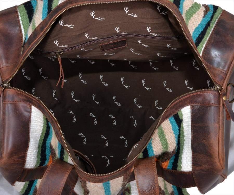Southwestern Saddle Blanket Aztec Weekender Aspen Leather Duffel Bag - Ranch Junkie Mercantile LLC