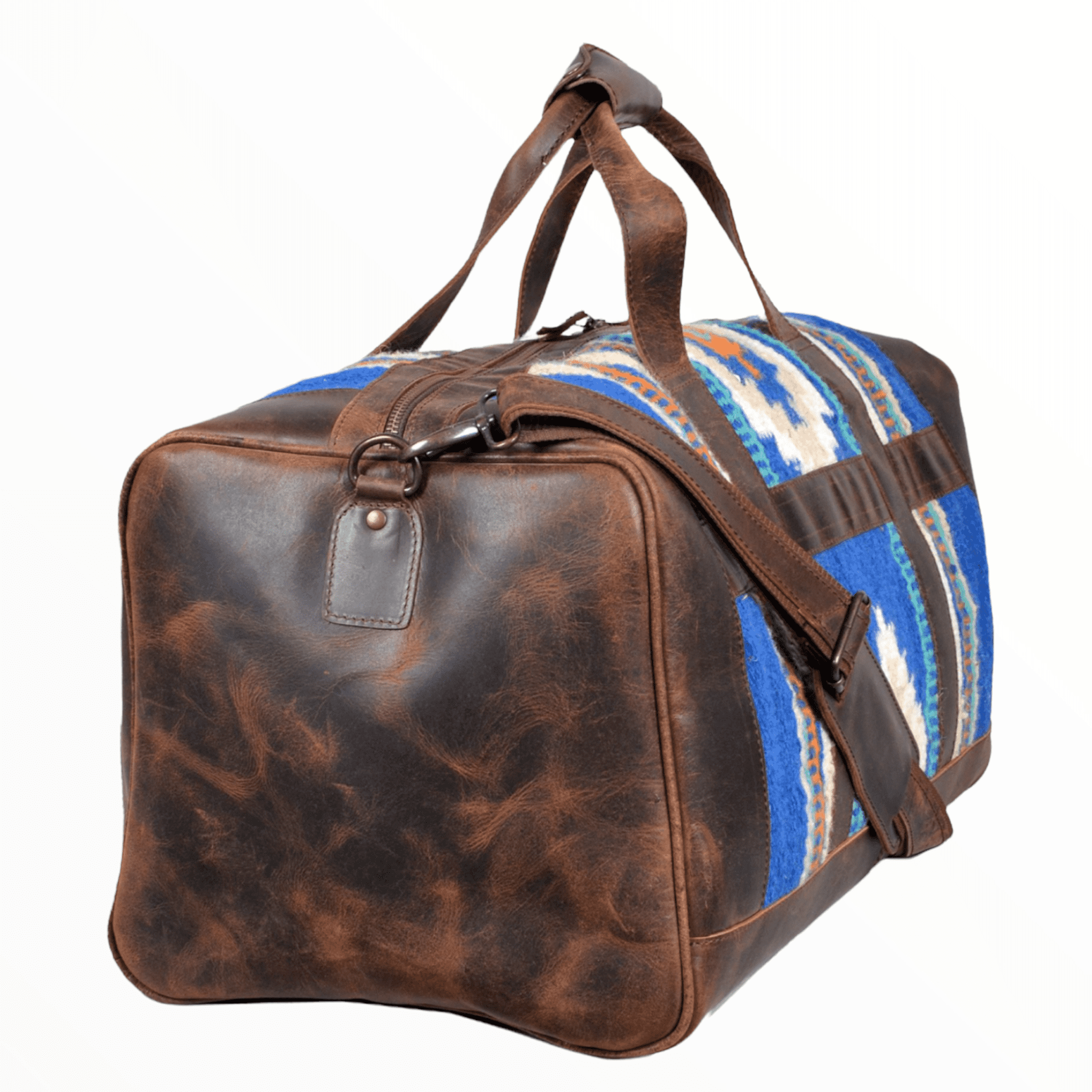 Southwestern Saddle Blanket Aztec Weekender Dakota Leather Duffel Bag - Ranch Junkie Mercantile LLC