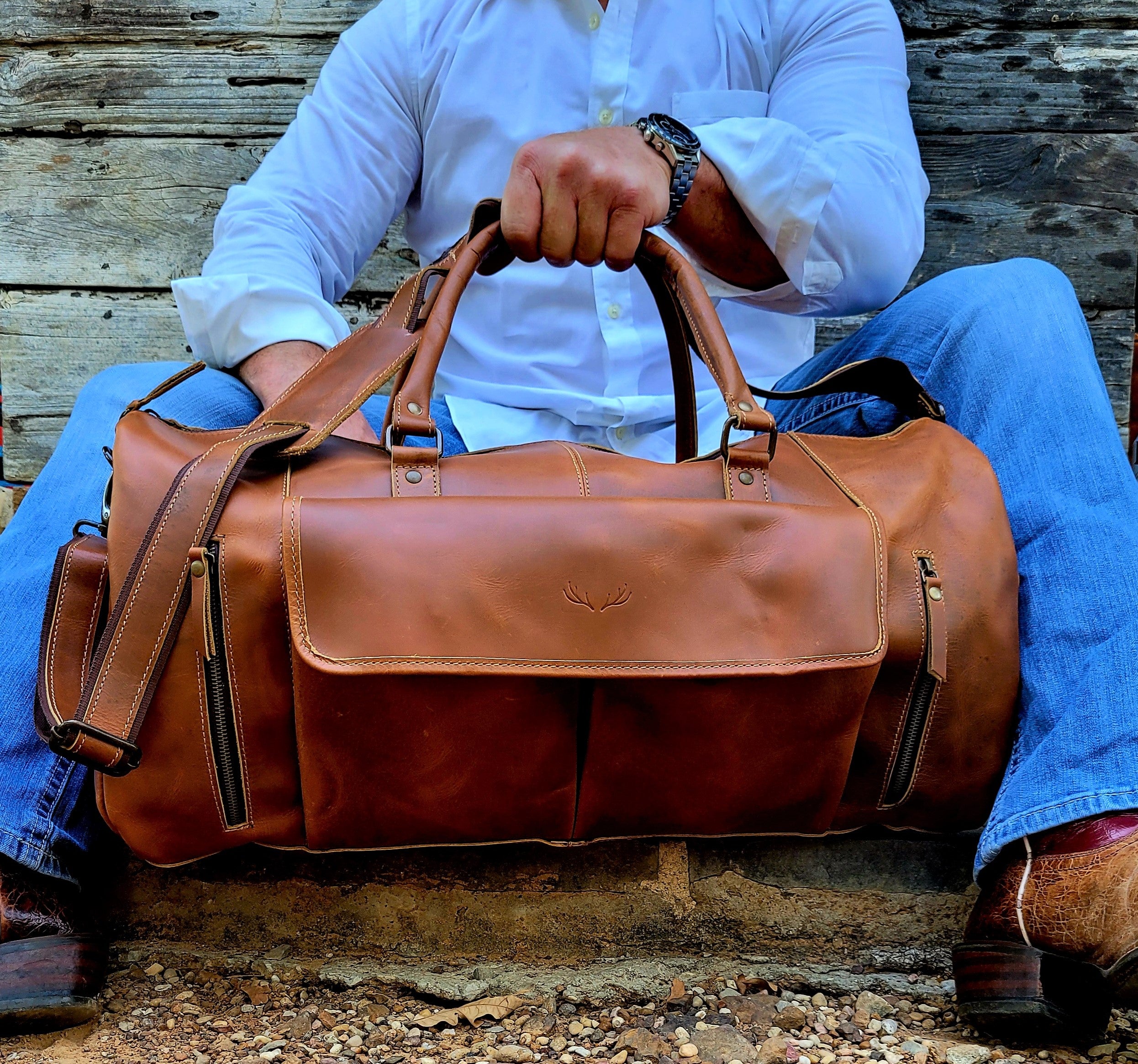 The Denali Vintage Saddle Leather Weekender Duffel Bag - Ranch Junkie Mercantile LLC