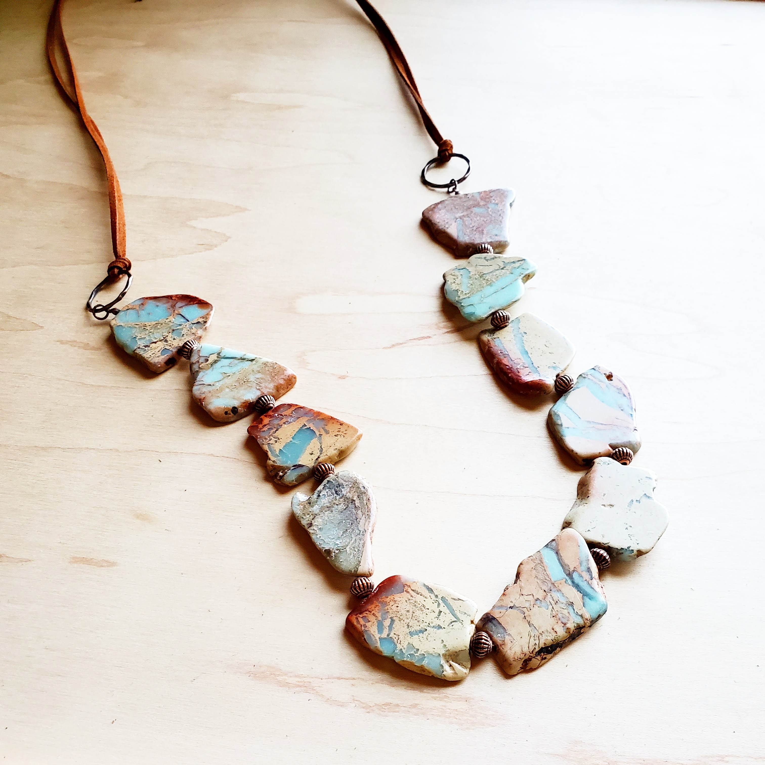 Aqua Terra Slab and Leather Necklace - Ranch Junkie Mercantile LLC