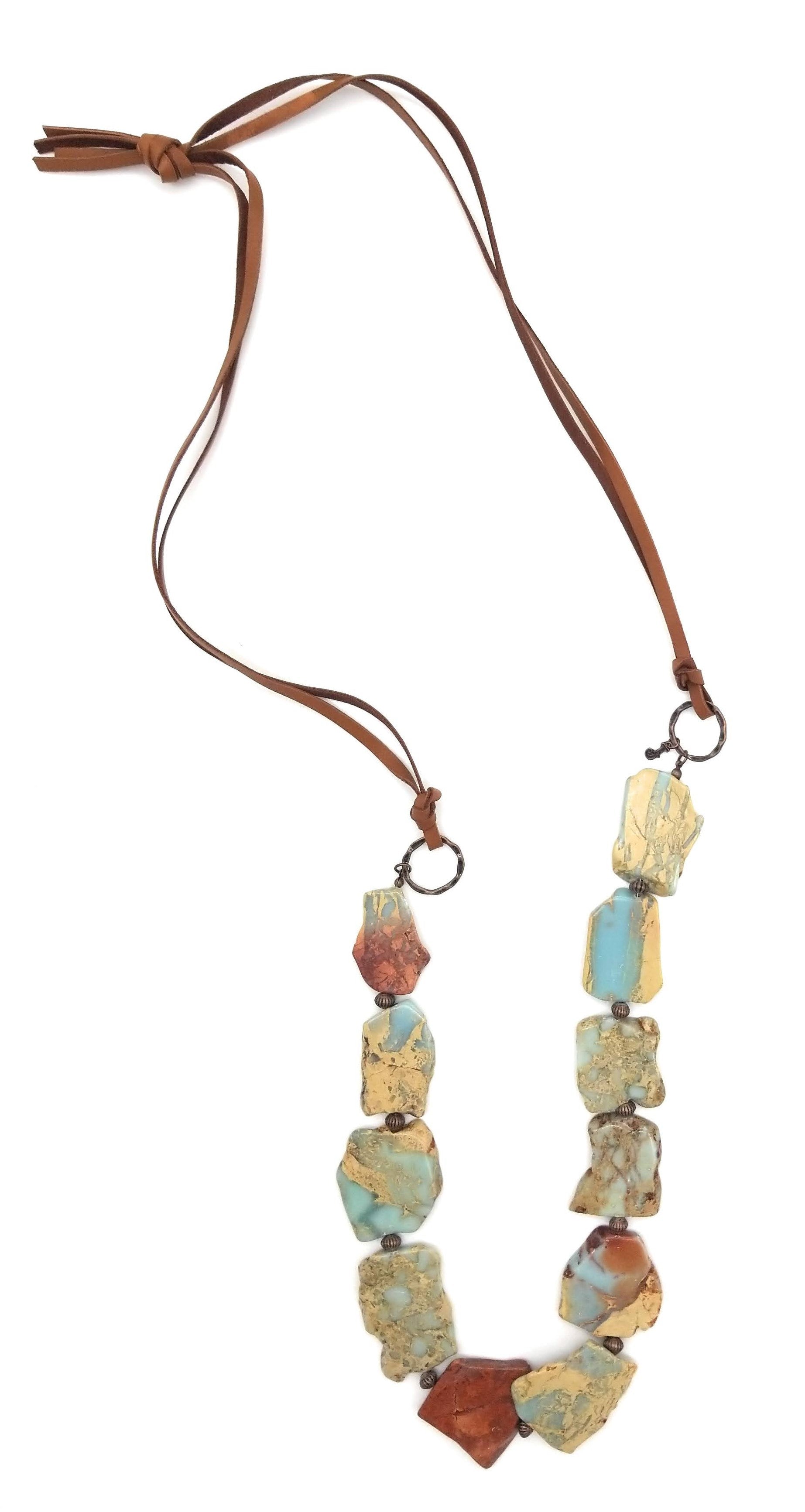 Aqua Terra Slab and Leather Necklace - Ranch Junkie Mercantile LLC