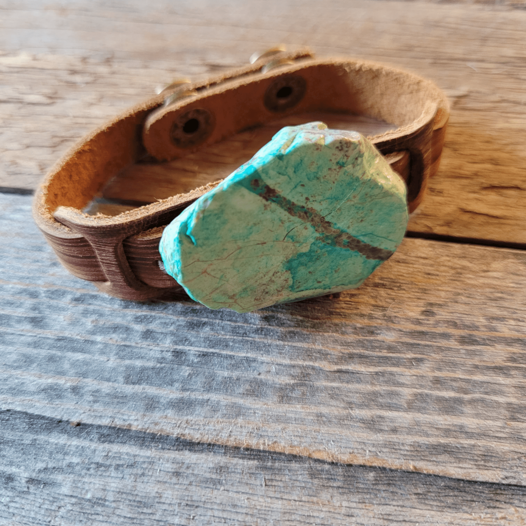 Ocean Agate Slab on Narrow Leather Cuff - Ranch Junkie Mercantile LLC