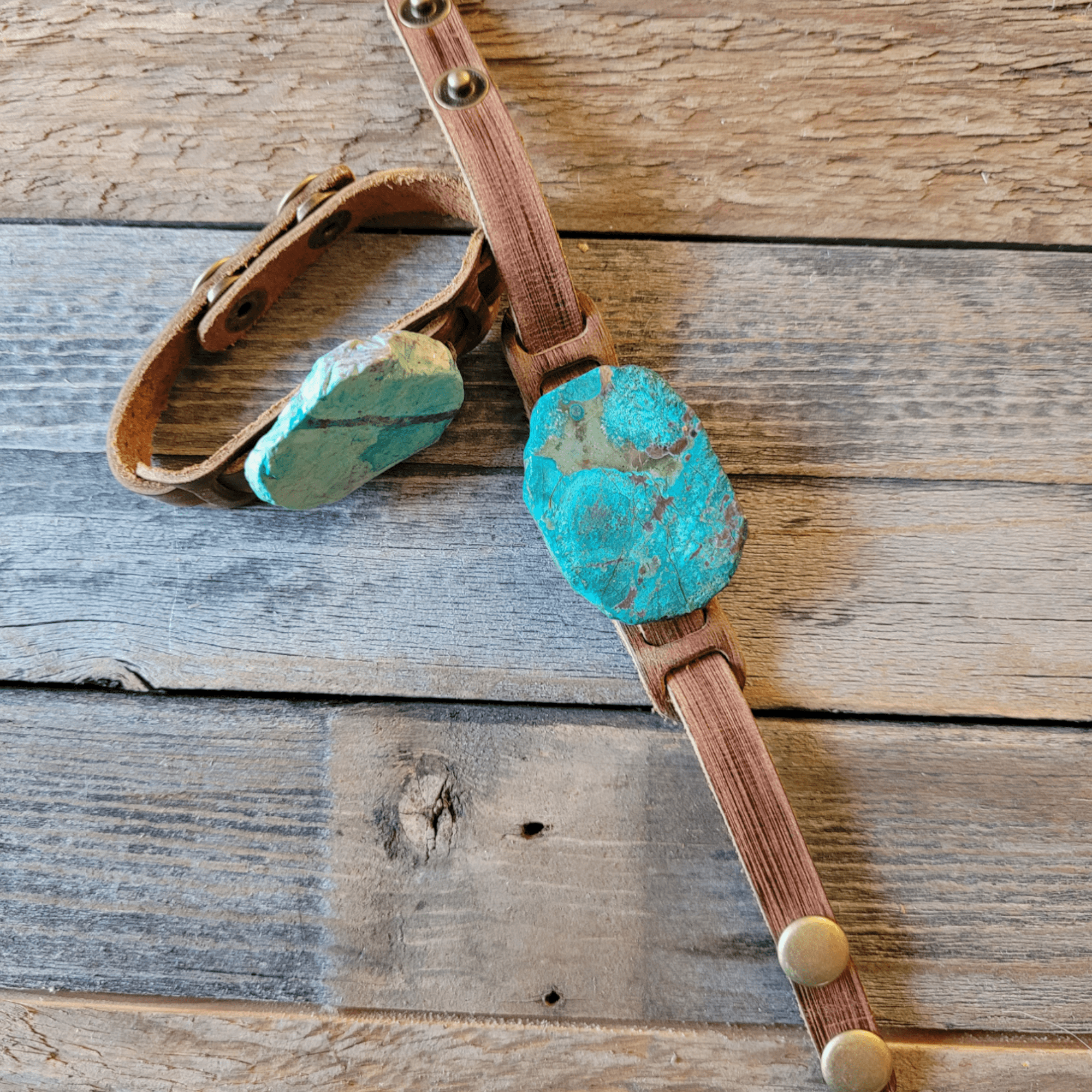 Ocean Agate Slab on Narrow Leather Cuff - Ranch Junkie Mercantile LLC