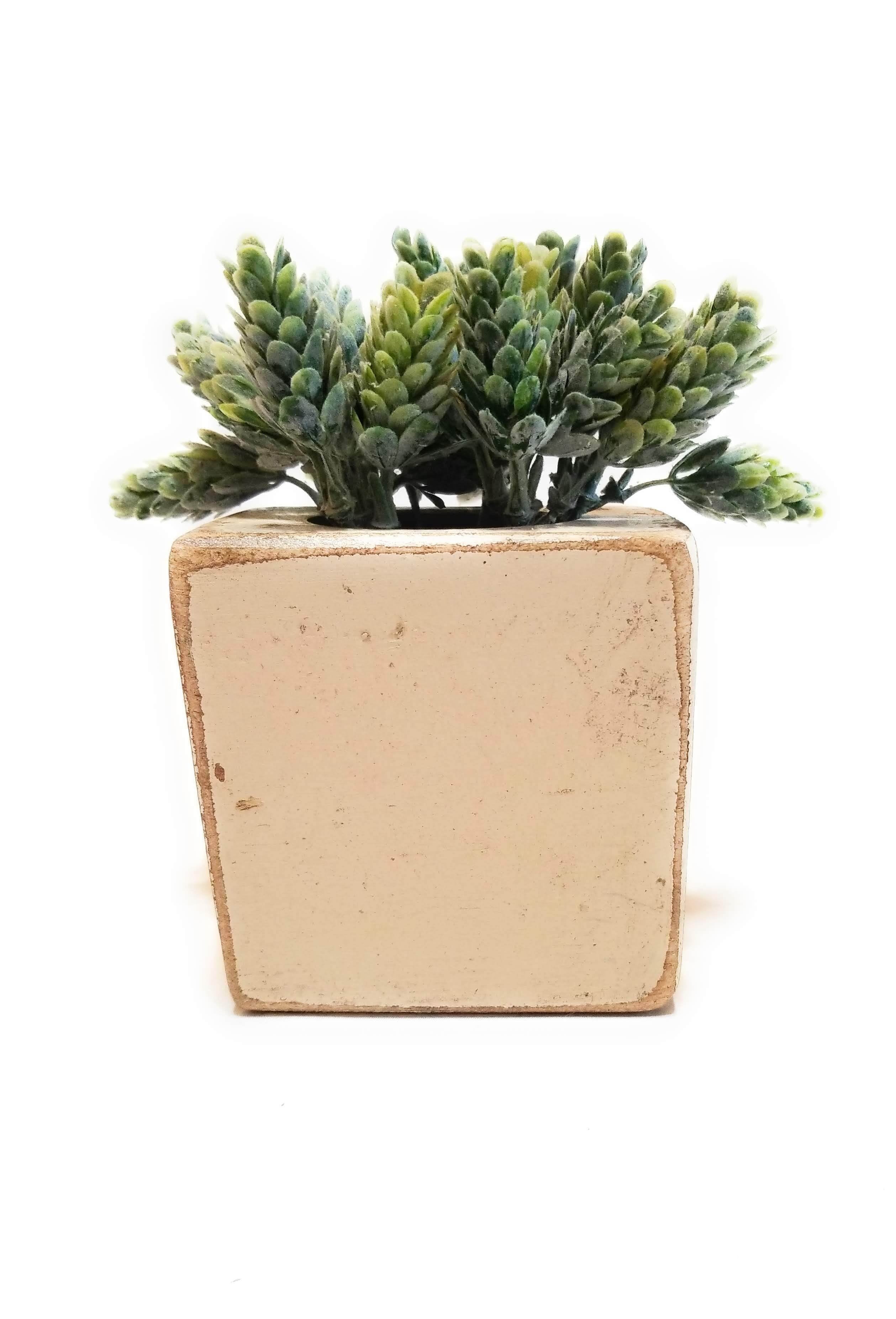 Rustic Ivory Farmhouse 1 Hole Wooden Candle Holder- Sugar Mold Candle Holder One Hole- Faux Succulent Planter - Ranch Junkie Mercantile LLC