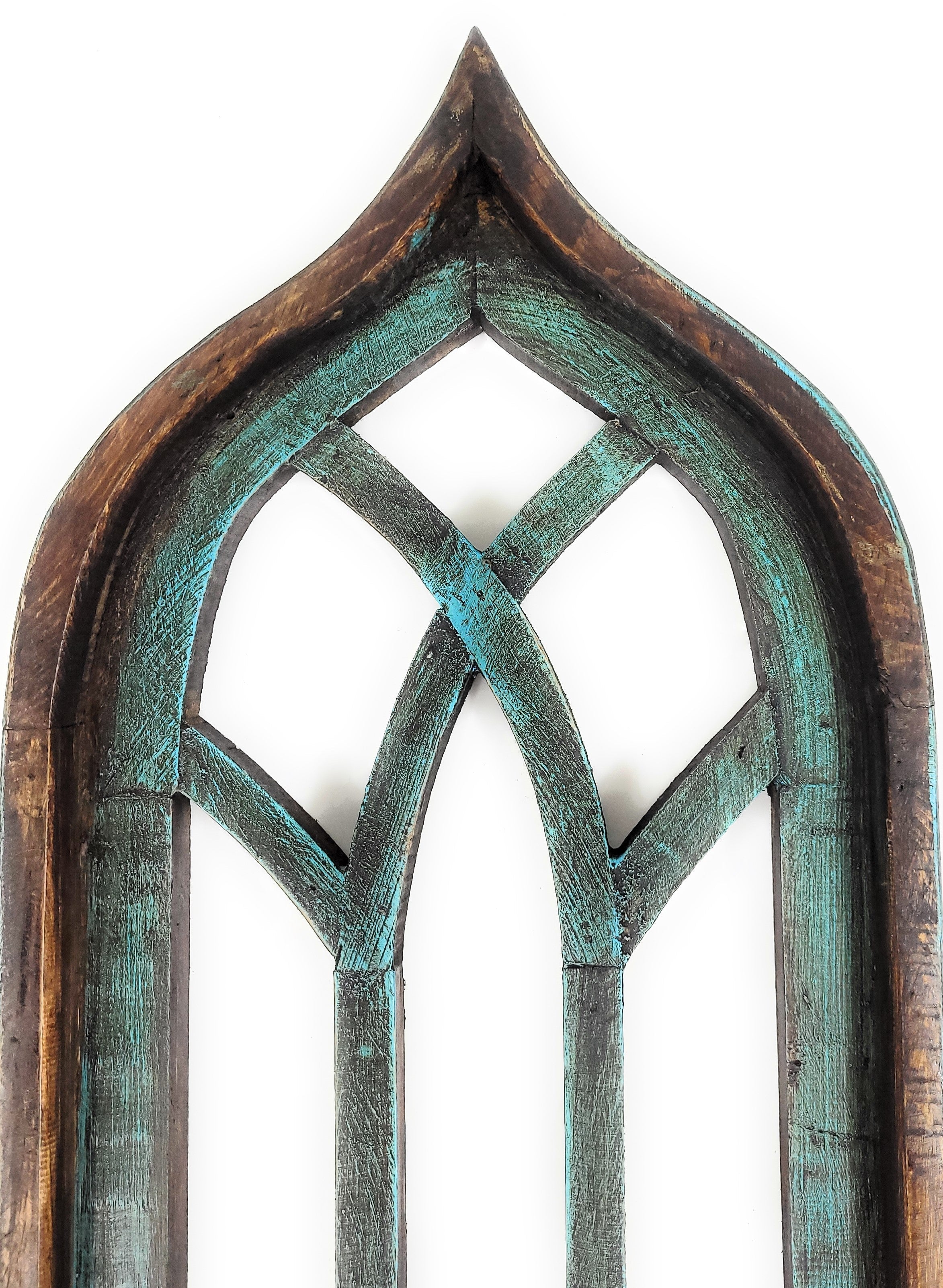 The Rustic Harmony Turquoise Farmhouse Rustic Wooden Wall Windows Arches Set of 2 - Ranch Junkie Mercantile LLC