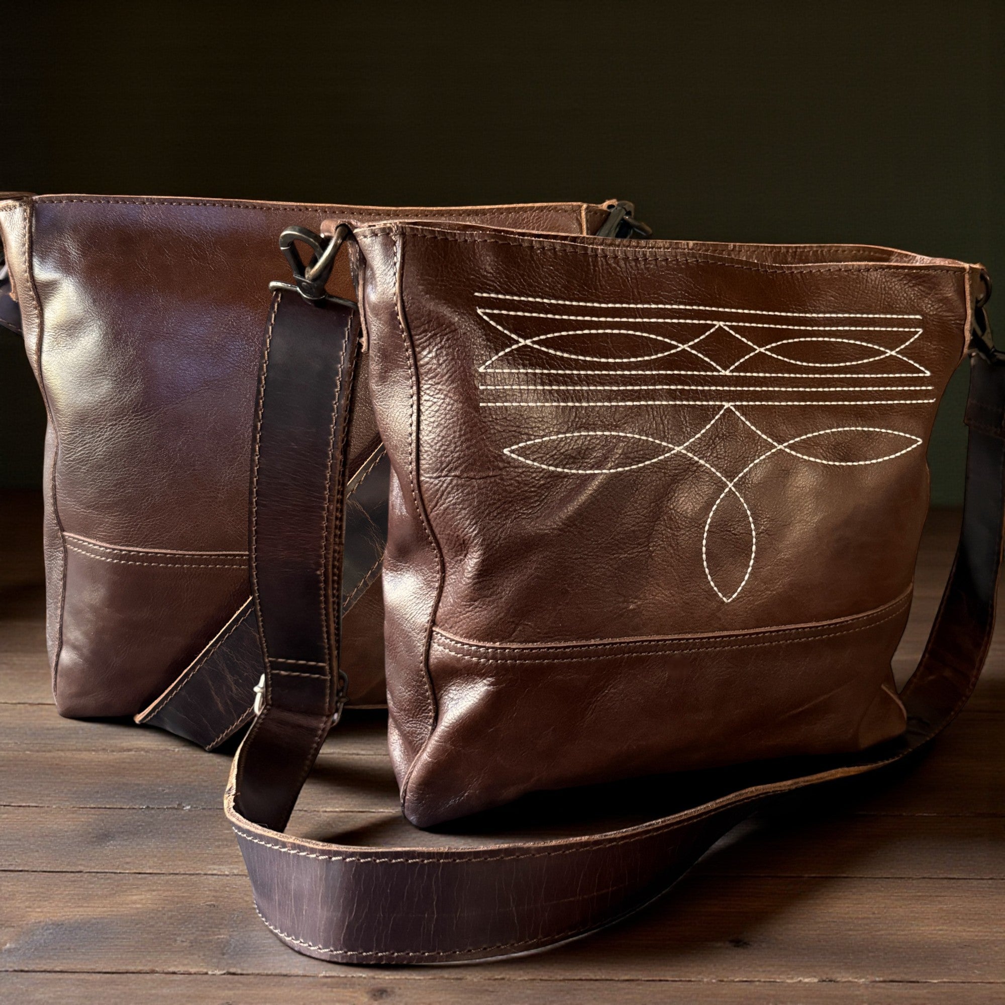 Abby Vintage Brown Adjustable Tooled Leather Bag Strap (34" to 60")