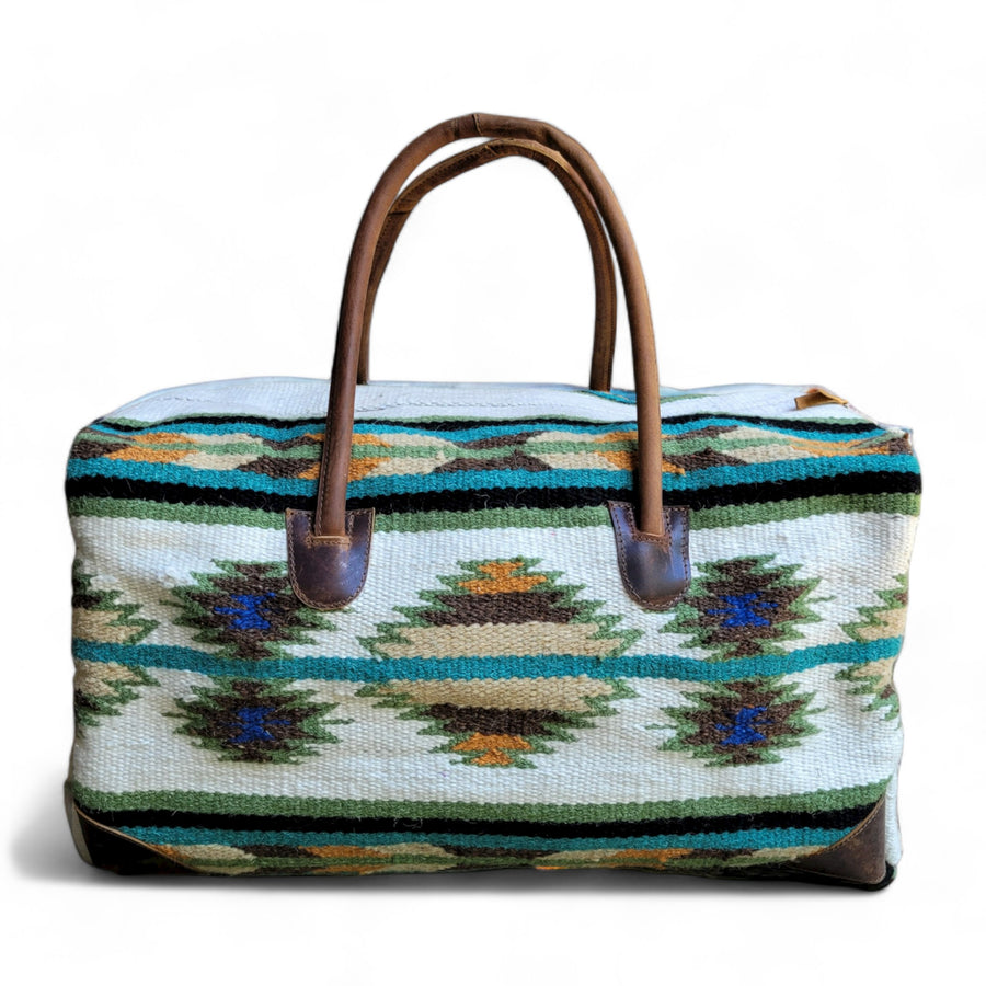 Boho Aztec Large Weekender Southwestern Duffel Bag Aspen Saddle Blanket Bag 100% Leather Handles