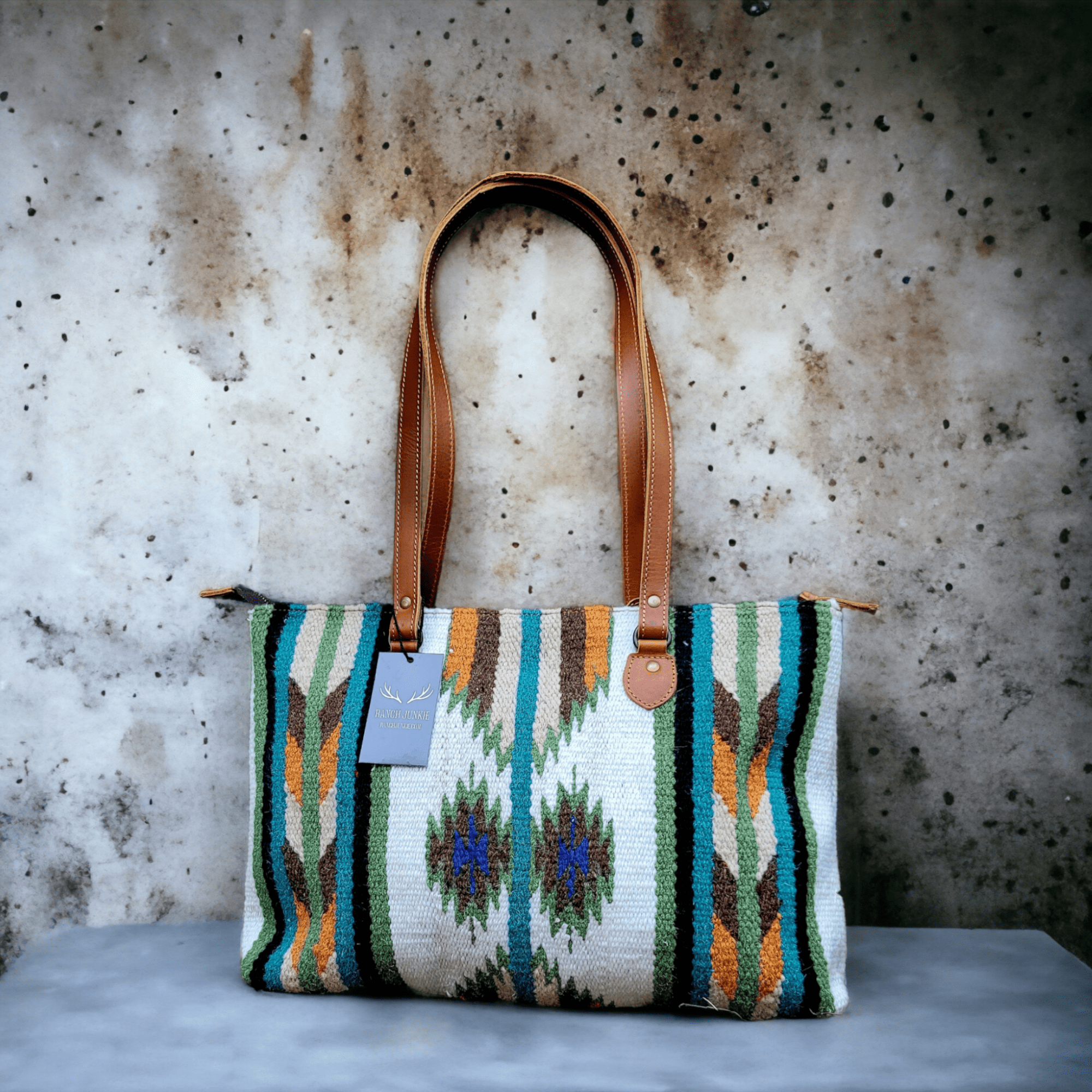 Southwestern Large Handwoven Wool Boho Tote Aspen Saddle Blanket Bag - Ranch Junkie Mercantile LLC 