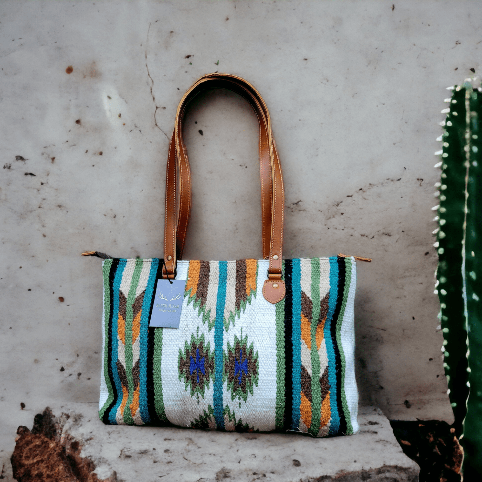 Southwestern Large Handwoven Wool Boho Tote Aspen Saddle Blanket Bag - Ranch Junkie Mercantile LLC 