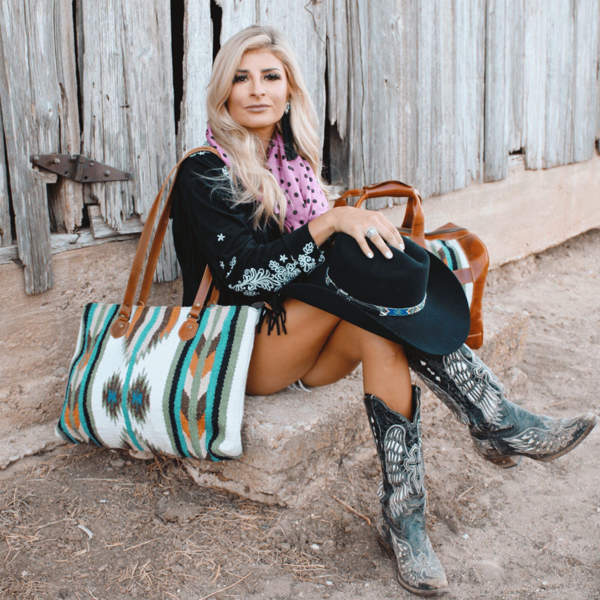 Southwestern Large Handwoven Wool Boho Tote Aspen Saddle Blanket Bag - Ranch Junkie Mercantile LLC 